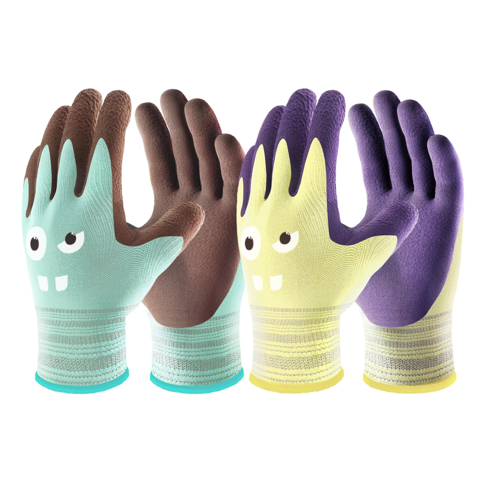 COOLJOB 2 Pairs Modal Garden Work Gloves for Toddler Boys Girls Age 9-12 Years Old, Latex Rubber Coated Kids Gardening Gloves for Children, Ultra Soft & Skin-friendly, Large L