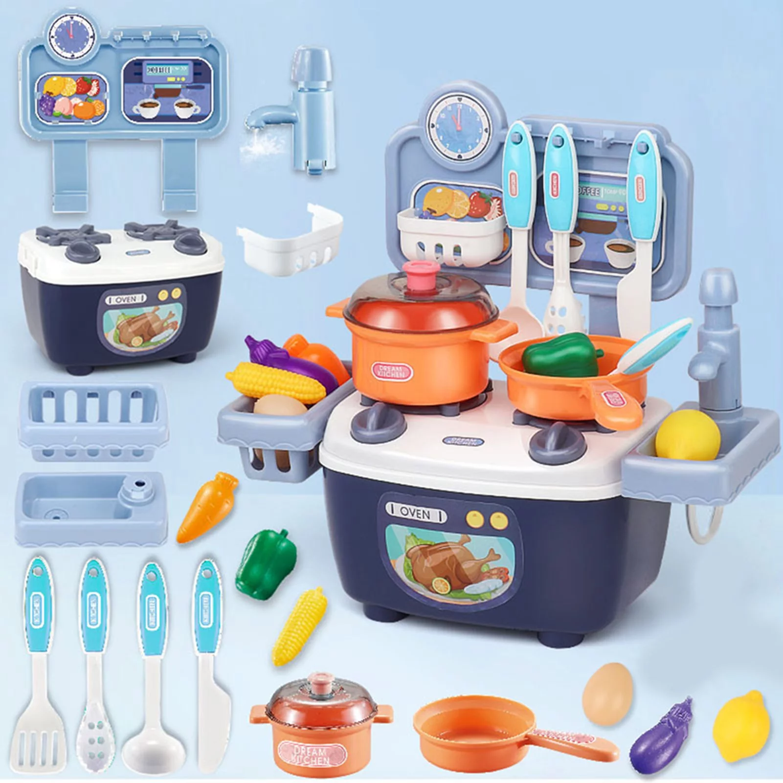 Goldmeet Children Kitchen Toys Plastic Educational Kids Cookware Playset Cooking Toys Birthday Gifts Blue