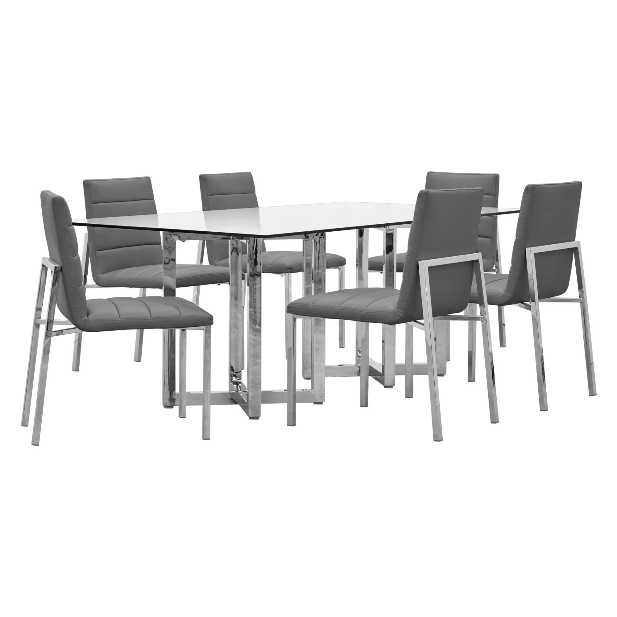 Modus Amalfi 7PC Rectangle Glass Table & 6 Metal Back Chair in Cobalt