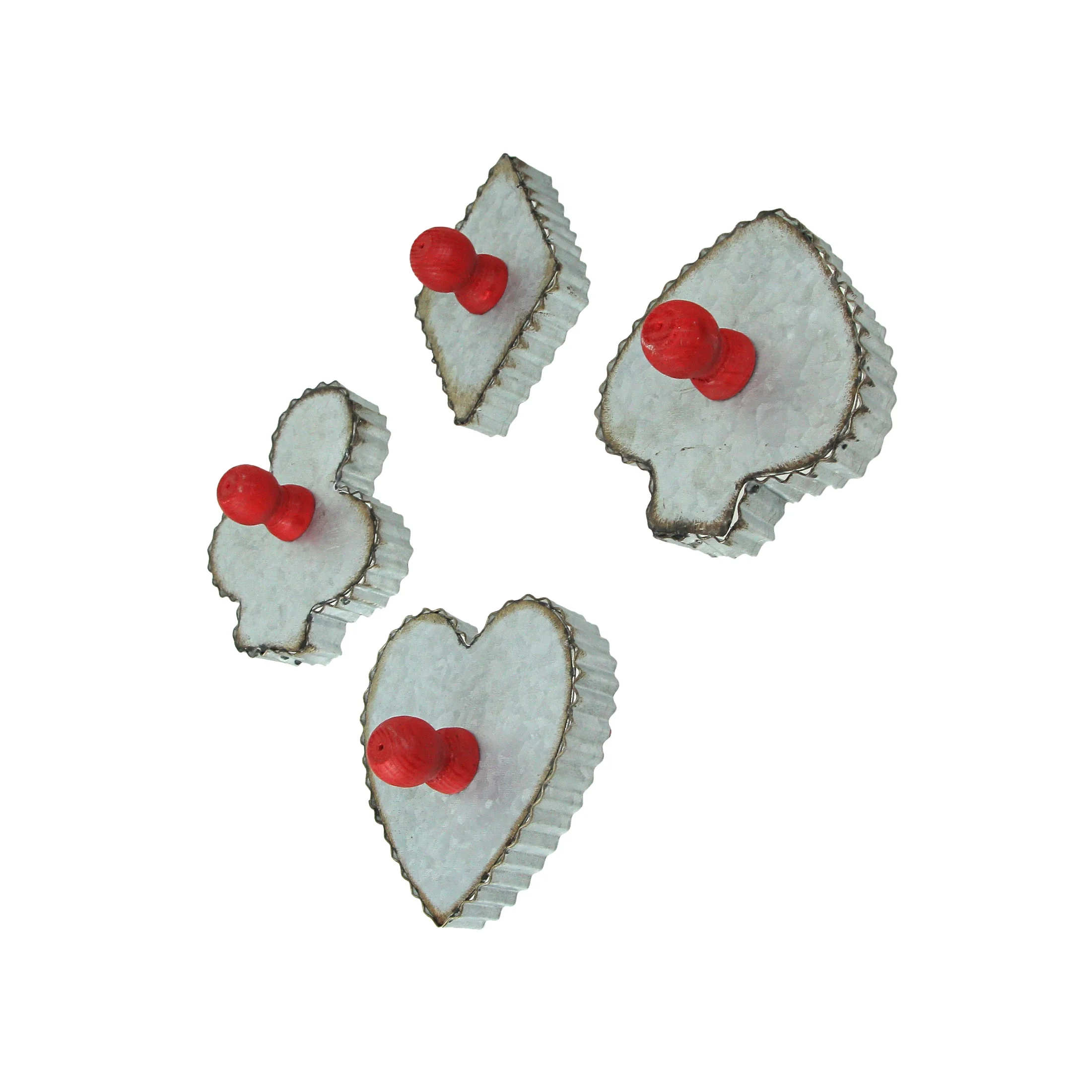 Zeckos Zinc Finish Playing Card Suit Cookie Cutter Wall Hooks Set of 4