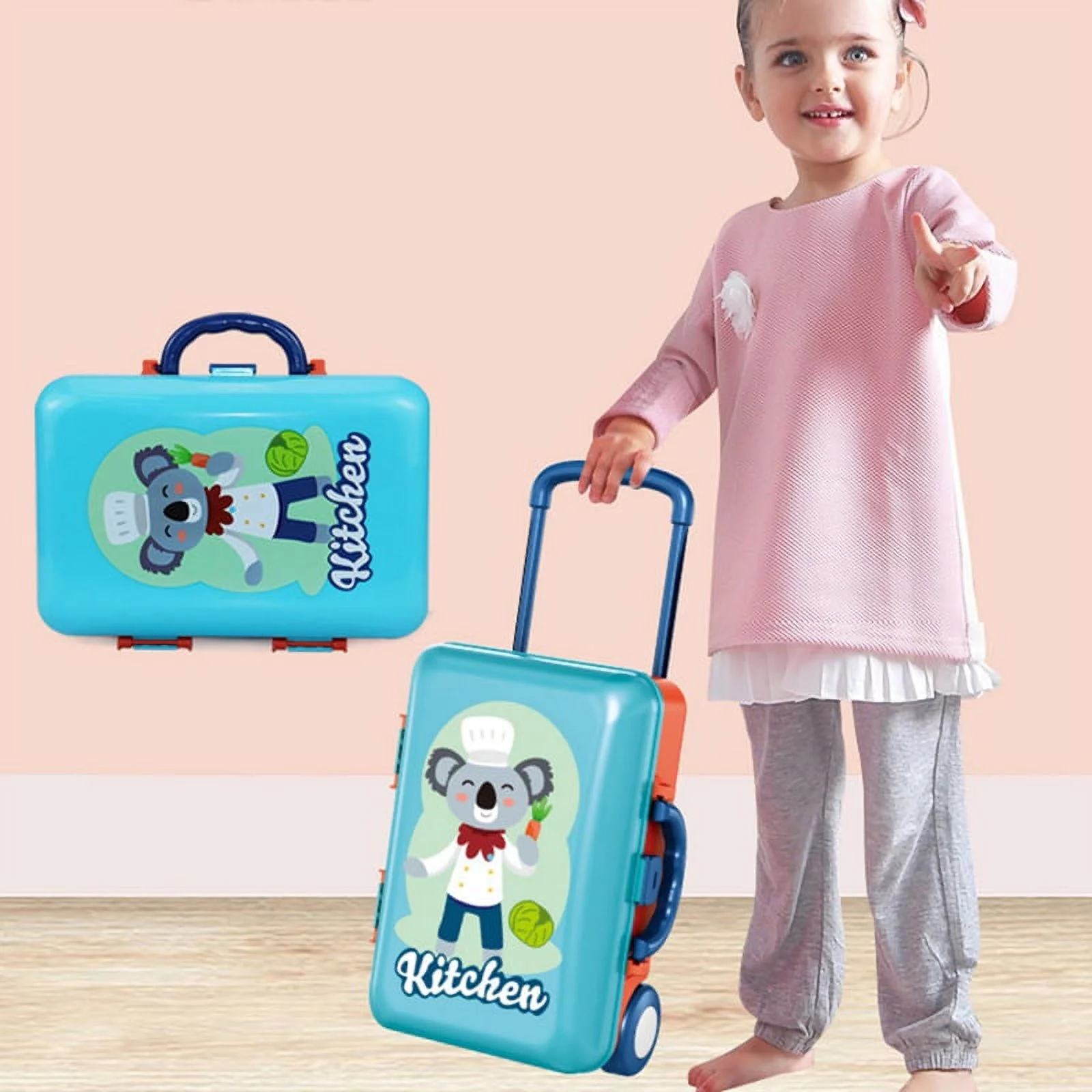 Kids Pretend Play Toy Kitchen Playset, Travel Suitcases Are Easy to Carry and Store, Holiday and Birthday Gifts for Kids.