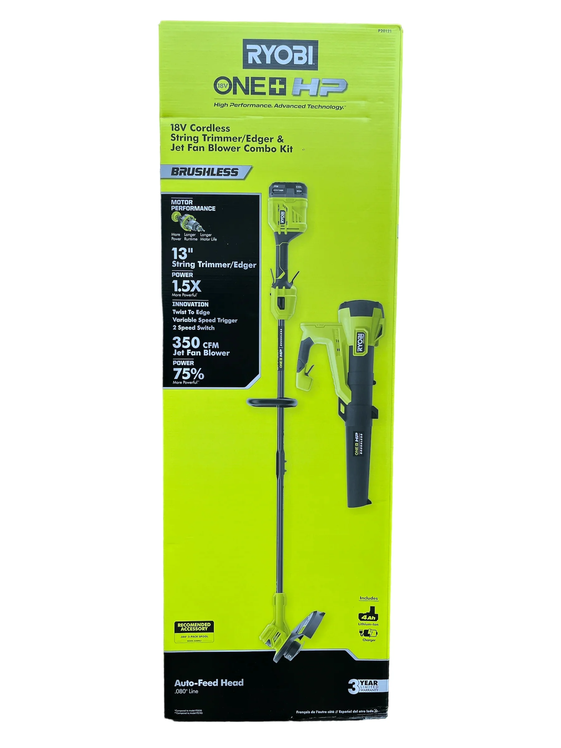 ONE+ HP 18V Brushless Cordless Battery String Trimmer and Leaf Blower Combo Kit with 4.0 Ah Battery and Charger