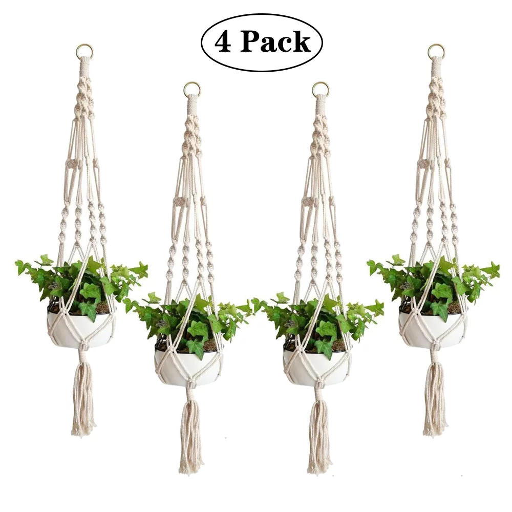 Amerteer 4 Pack Macrame Plant Hangers Indoor Hanging Planter Basket with Key Ring Decorative Flower Pot Holder Plant Hanger Brackets for Indoor Outdoor Home Decor 41 Inch