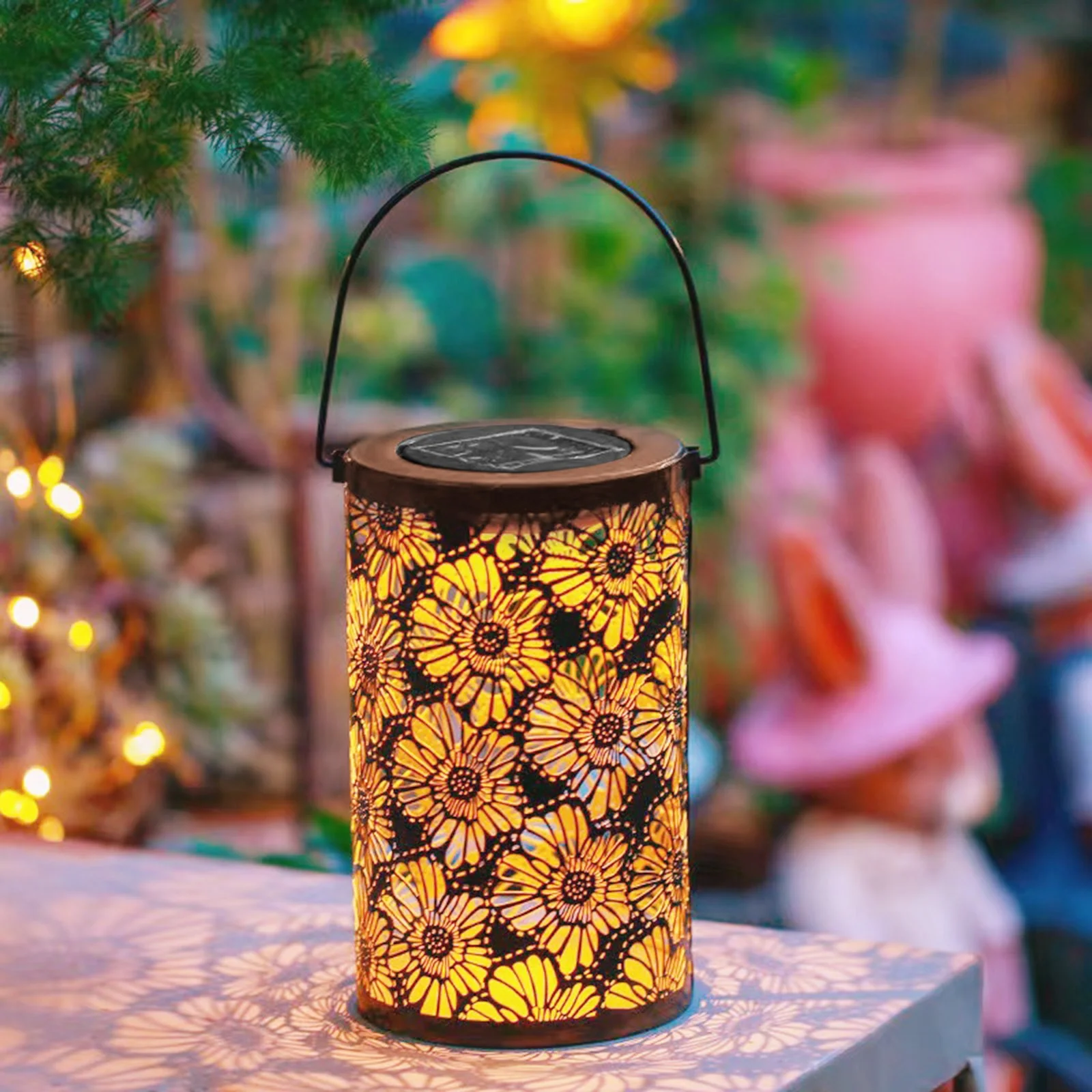 Solar Outdoor Courtyard Villa Decorative Chandelier Chrysanthemum Hollow Out Lamp