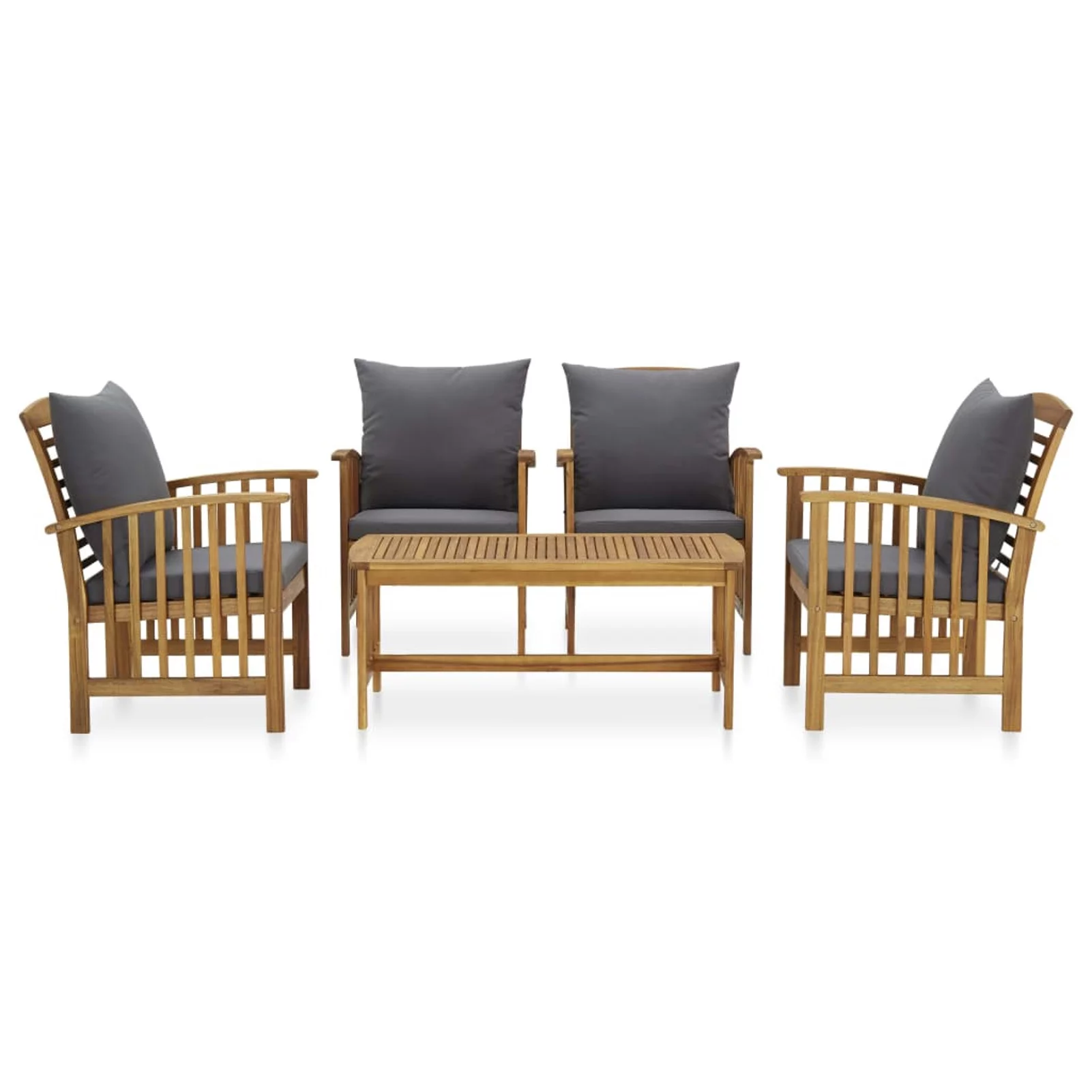 Dcenta 5 Piece Garden Conversation Set 4 Garden Chairs with Dark Gray Cushion and Coffee Table Acacia Wood Sectional  Furniture Set for Patio, Backyard, Patio, Balcony