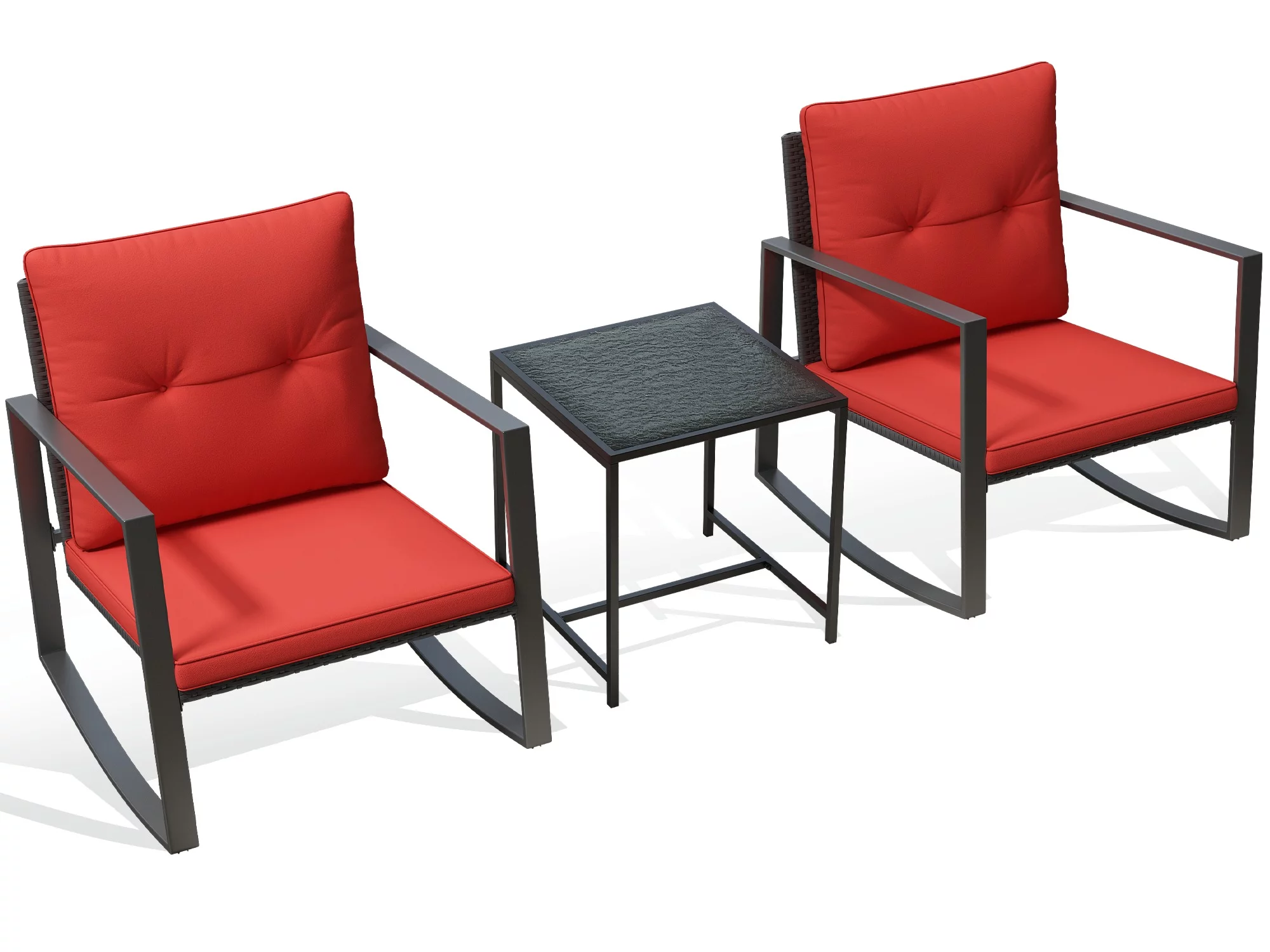 Caelan 3-Piece Furniture Set -Two Chairs With lovely Glass Outdoor Garden Coffee Table-Red