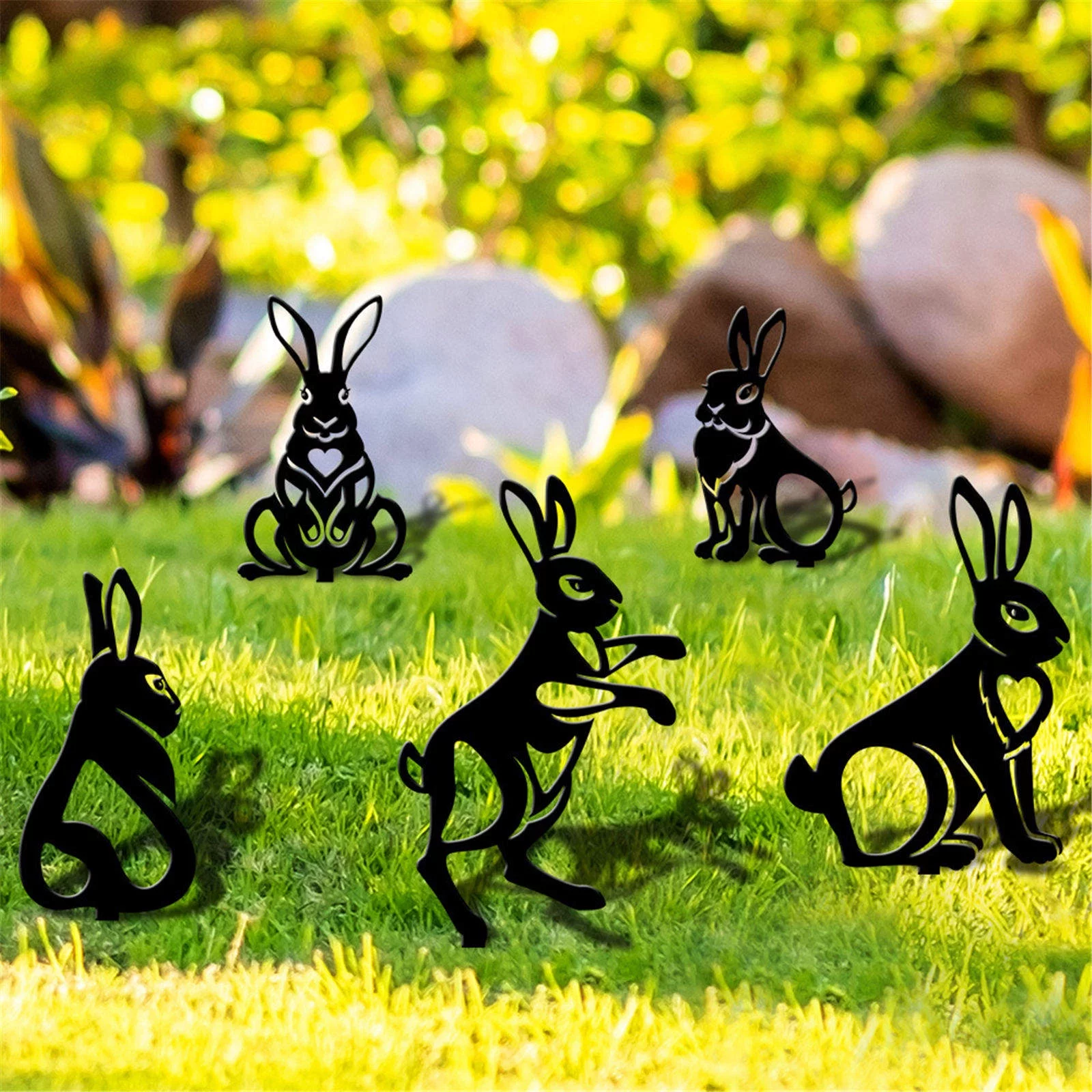 iju7gthy Gardening Supplies Starting Trays 4th of July Party Easter Garden Easter Egg Rabbit Ground Insertration Acrylic Hollow Animal Figurines Insert Black1