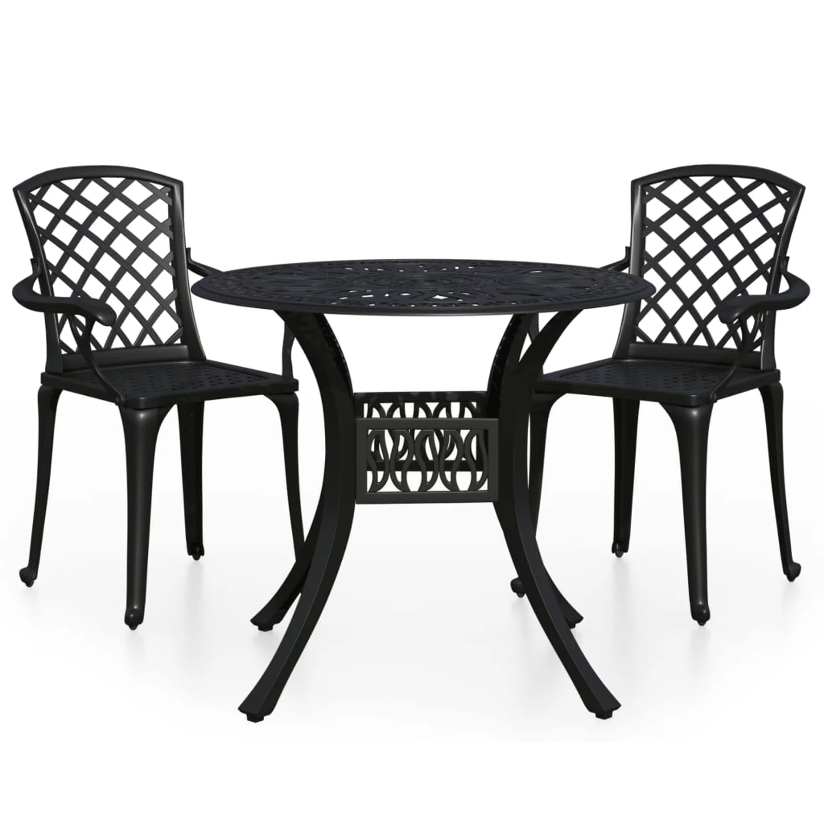 Dcenta 3 Piece Bistro Set, Cast Aluminum 35.4 Inch Diameter Coffee Table with Umbrella Hole and 2 Garden Chairs, Outdoor Dining Set for Bar, Patio, Balcony, Garden, Yard, Lawn, Terrace