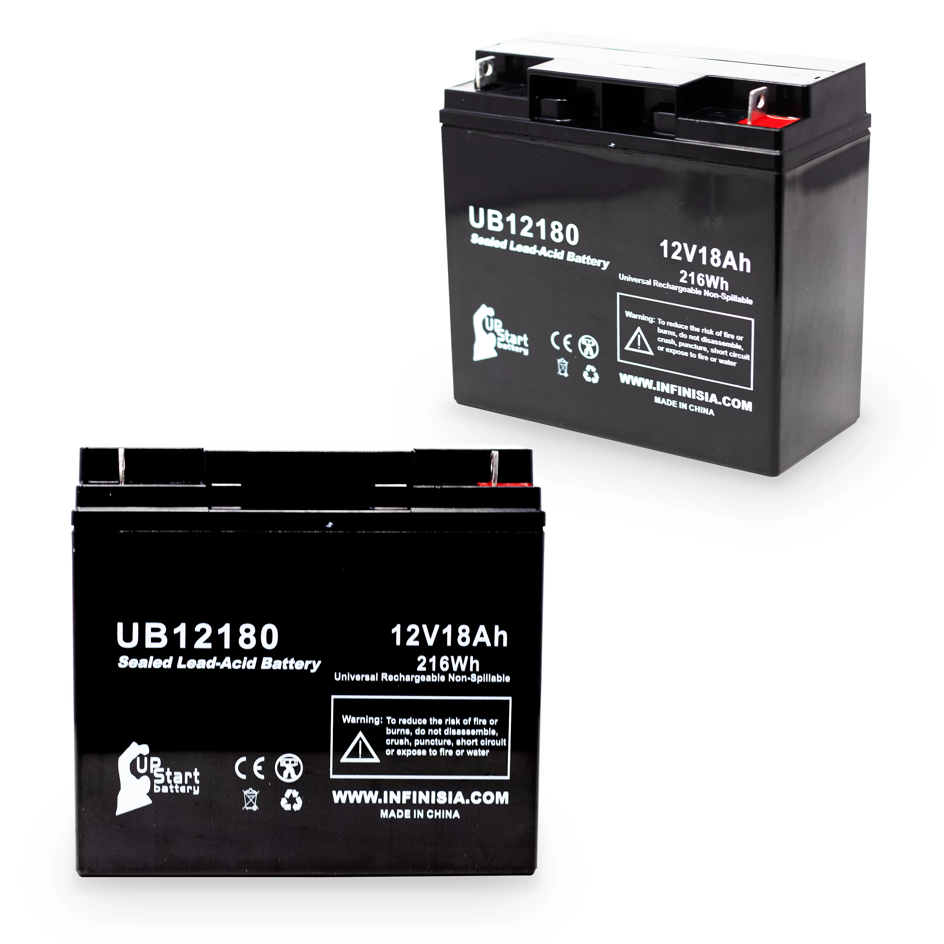 2x Pack - Compatible Hitachi HP1512P Battery - Replacement UB12180 Universal Sealed Lead Acid Battery (12V, 18Ah, 18000mAh, T4 Terminal, AGM, SLA)