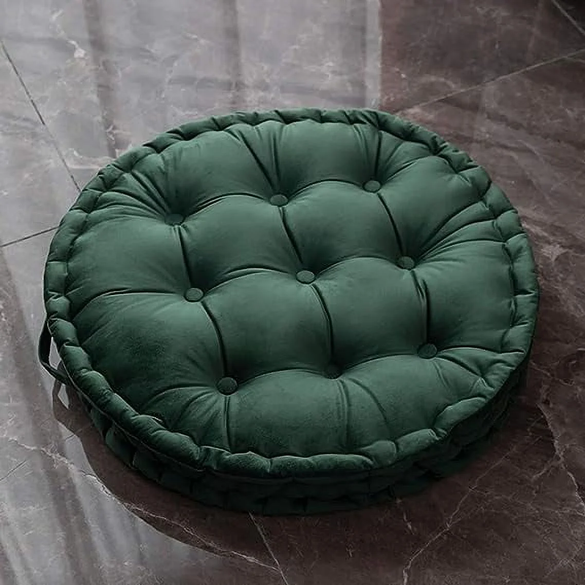 Zhuge Round Floor Pillow with Handle Solid Thick Chair Cushion Super Soft Comfy Seat Cushion Meditation Cushion for Yoga Living Room Sofa Balcony Outdoor (Dark Green, Diameter 24