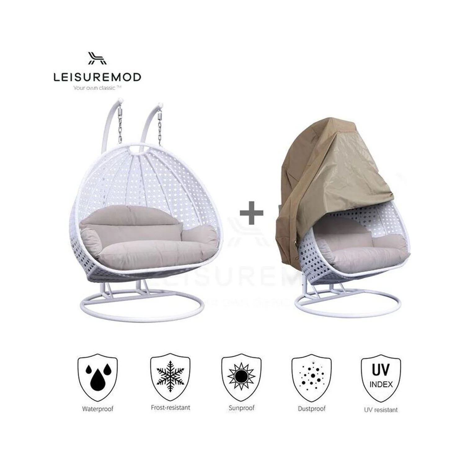 Maykoosh Victorian Vintage Wicker Hanging 2 person Egg Swing Chair With Outdoor Cover