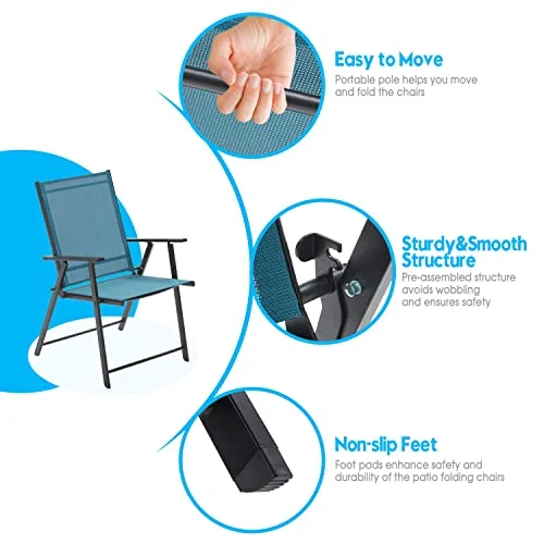 VICLLAX Outdoor Folding Chair, Portable Patio Chair, Set of 2 Patio Dining Chairs, Stackable Lawn/Camping Chair- 2 Pack, Blue