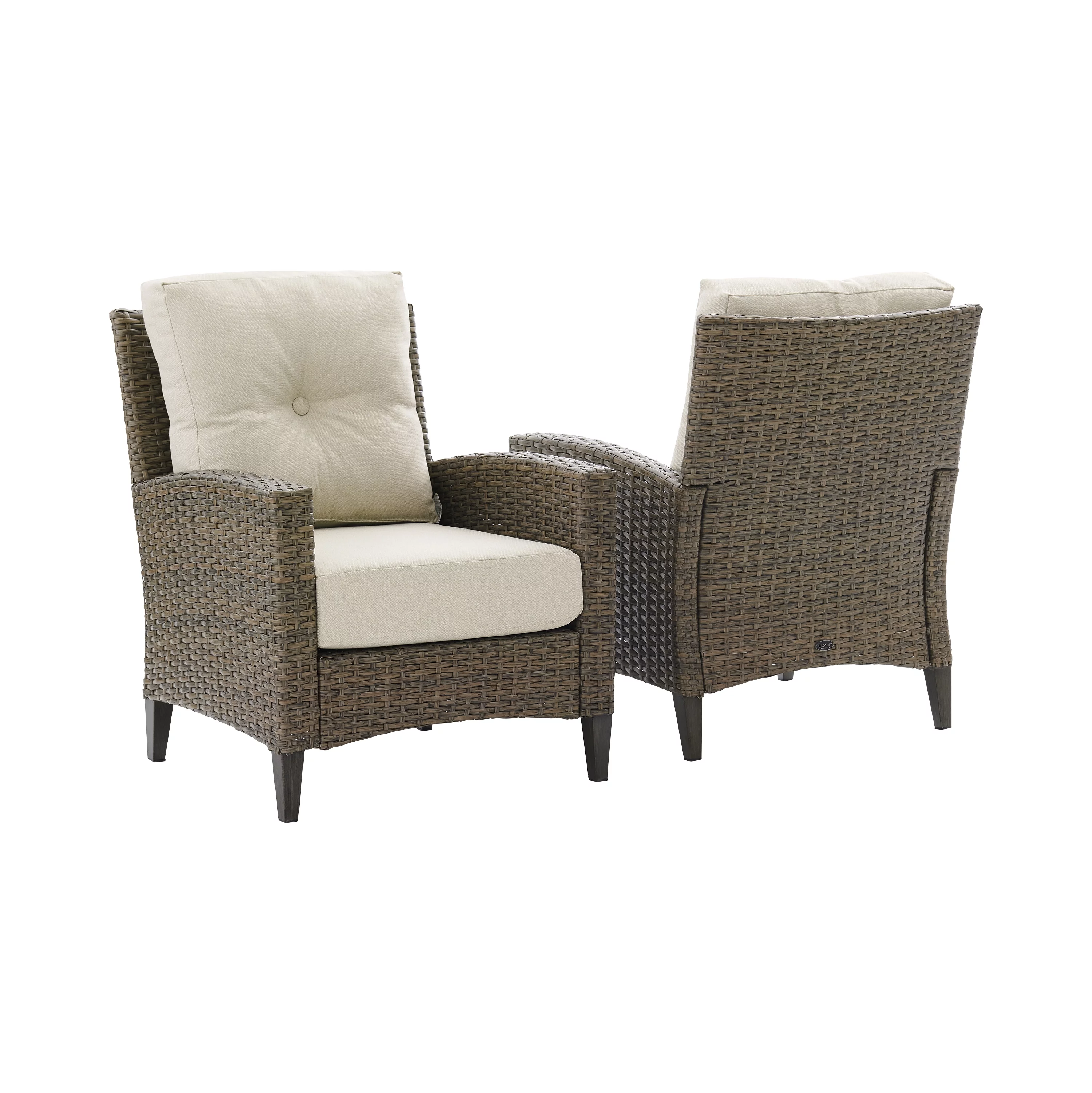 Crosley Rockport 2 Piece Outdoor Wicker High Back Arm Chair Set in Oatmeal