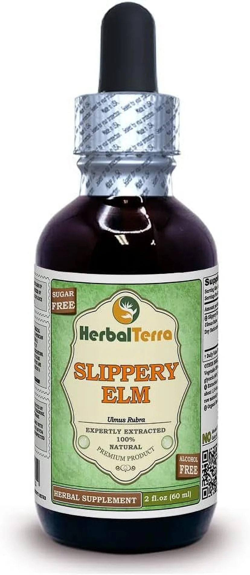 Herbal Terra LLC Slippery Elm (Ulmus rubra) Glycerite, Organic Dried Bark Alcohol-Free Liquid Extract 2 oz