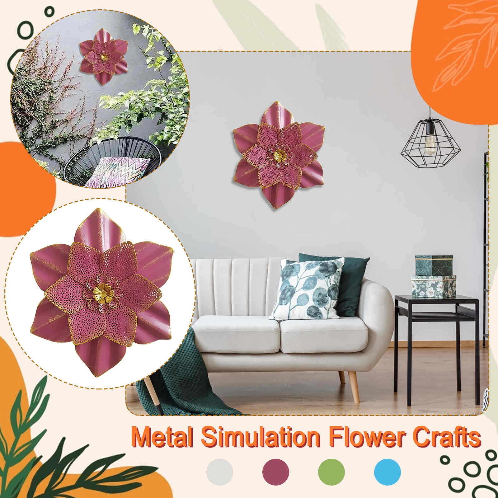 Yeetfub Artificial Flowers for Outdoors 1PC Creative Metal Simulation Flower Interior Wall Decoration for Wedding Home Faux Flowers Bulk Gift for Mothers Day