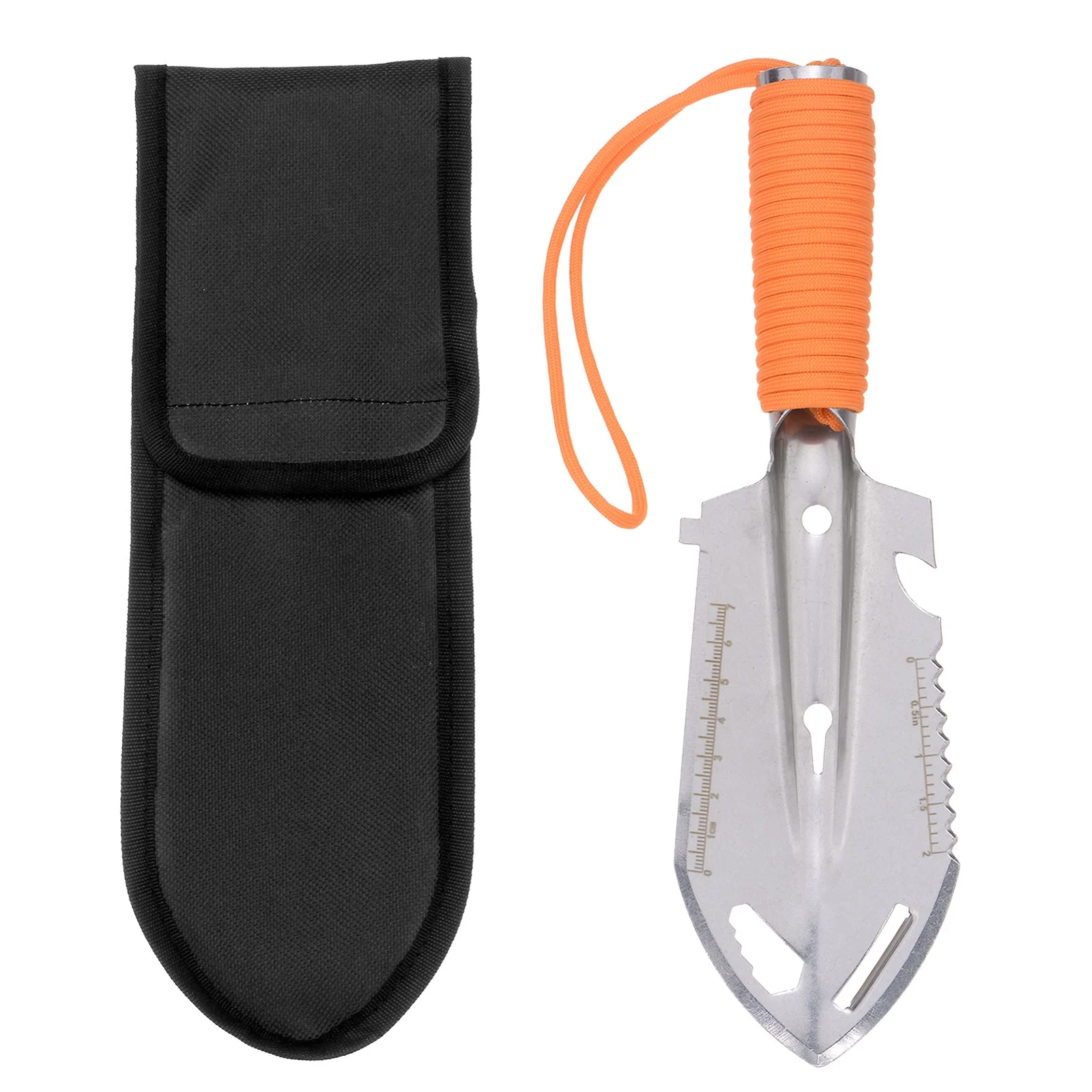 Uxcell Multifunctional Camping Shovel 9 in 1 Multi-Purpose Backpacking Shovels with Carrying Bag, Silver Orange