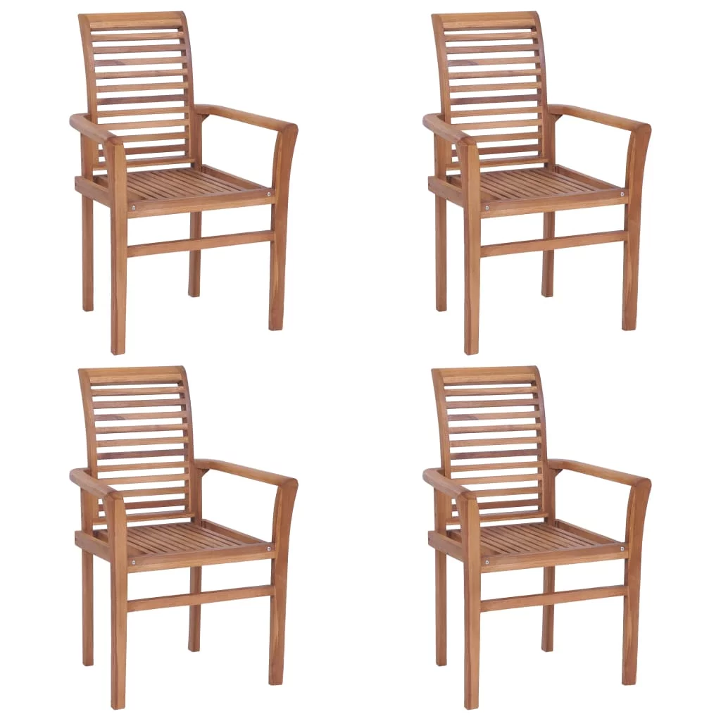 Anself Dining Chairs 4 pcs with Red Cushions Solid Teak Wood