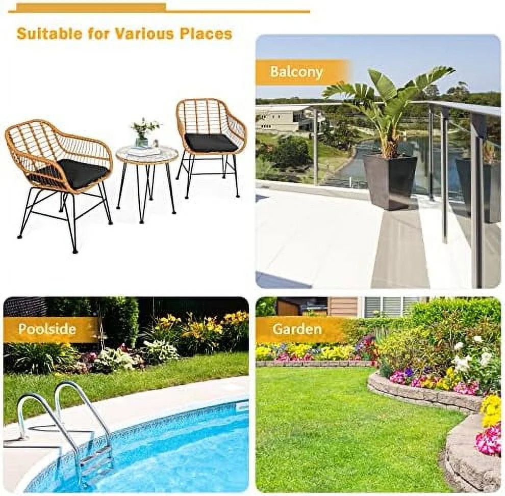 QYFZBIM 3 Pieces Rattan  with Steel Frame Round Coffee Table  Soft Cushions  Rattan Bistro  Set