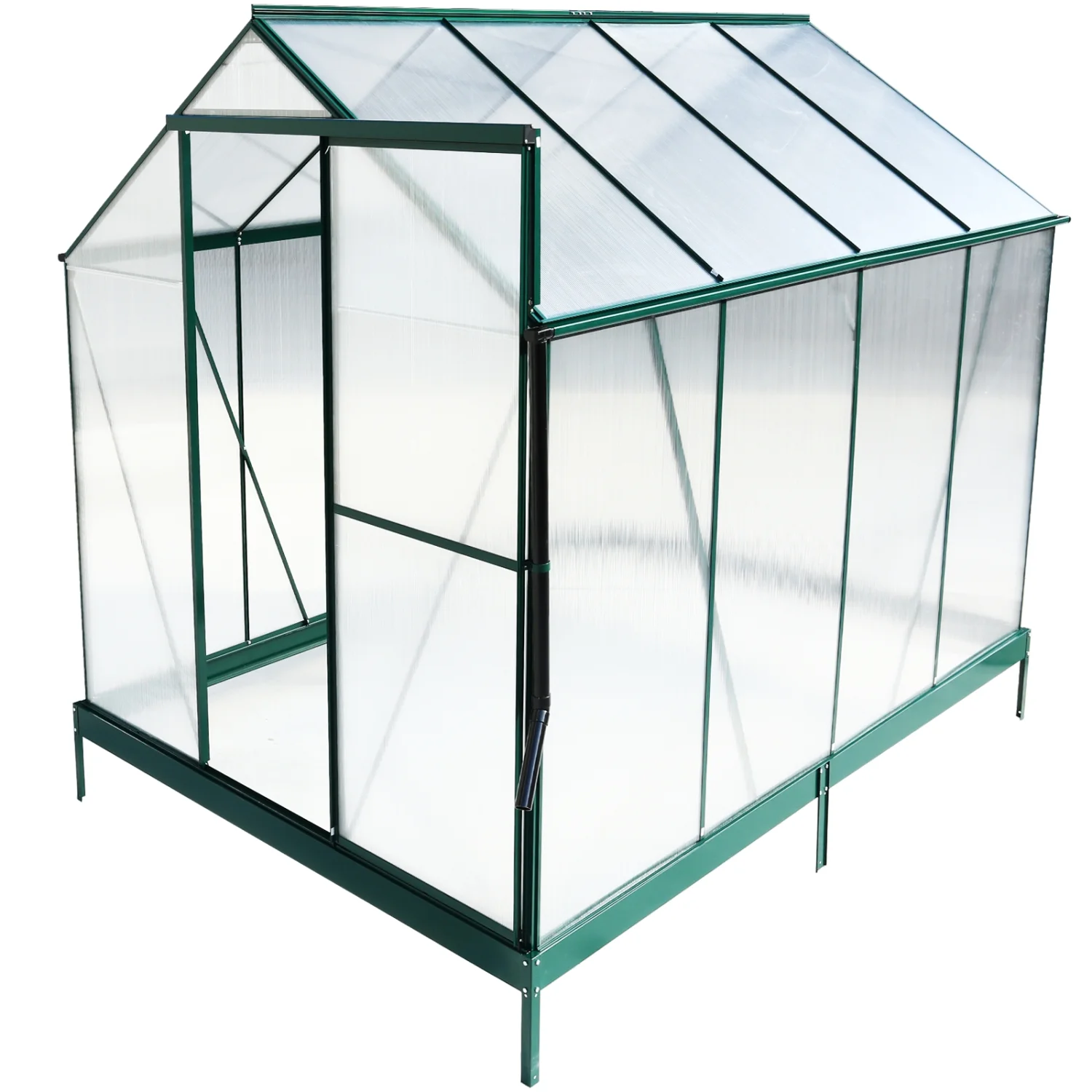 Green Color Sturdy and Spacious Heavy Duty 6.3‘*8.2‘*7‘ Green Polycarbonate Greenhouse Kit with Rain Gutter  Vent  and Door - Aluminum Walk-in Greenhouse for Backyard Garden