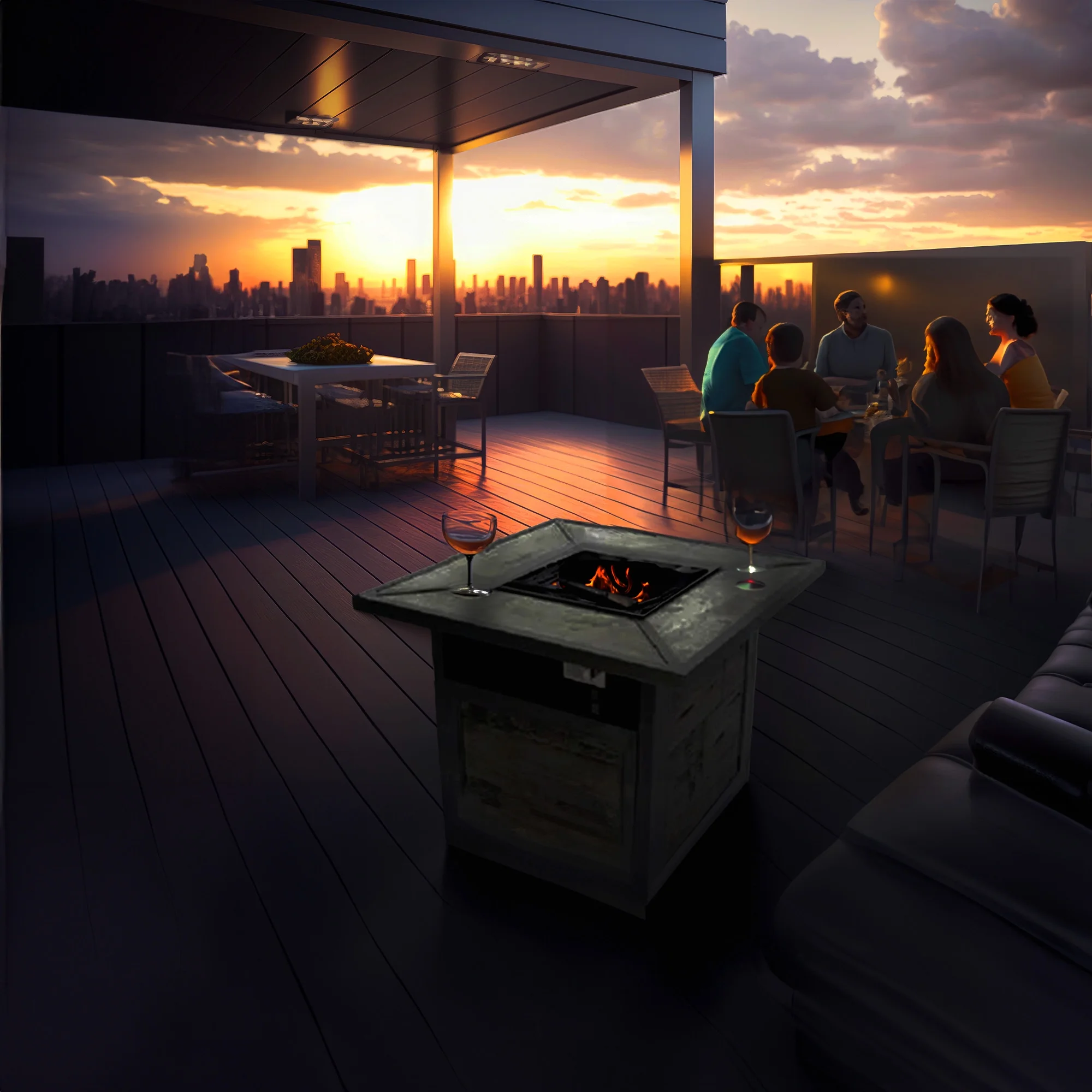 Patio Master Evanston Gas Fire Pit with Steel Cover and Faux Wood Tile Top