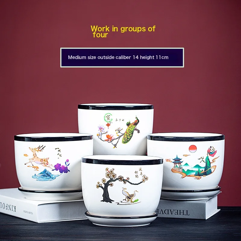 Flower Pot Ceramic Large Cartoons Green Dolo -Large Small Small Succession Plastic Flower Plant 303-Twinbird + Big Red Flower (2) Large Ceramic