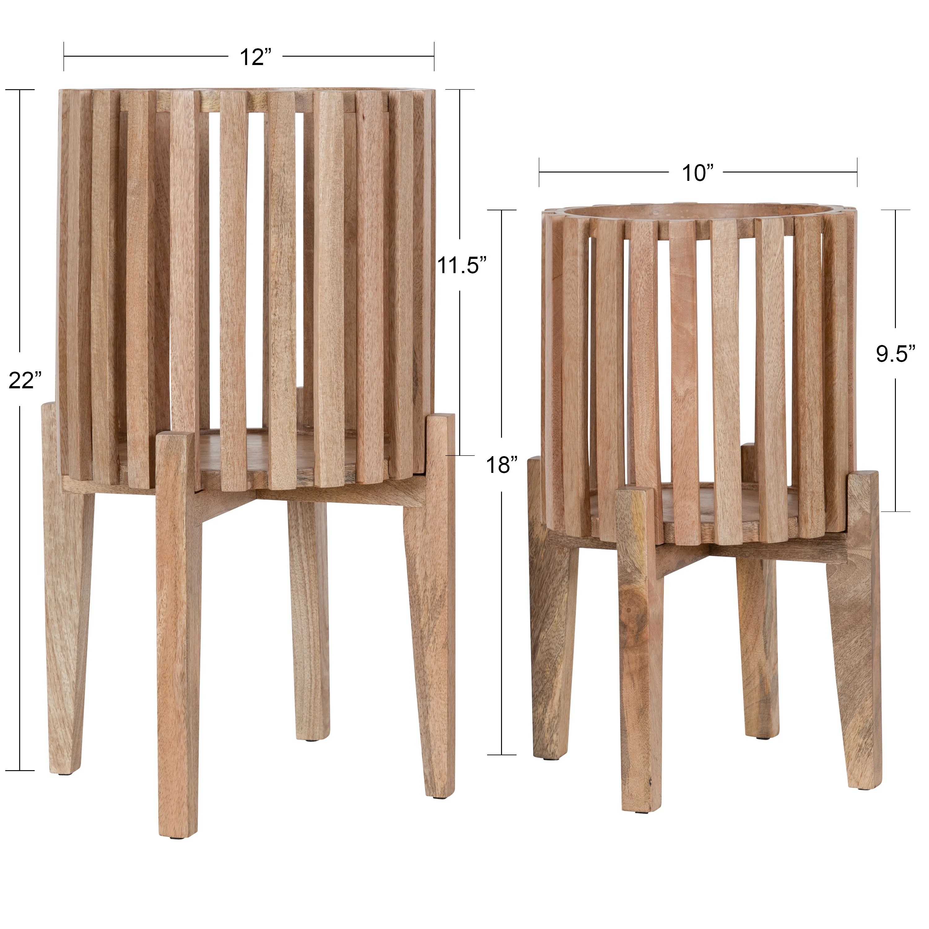 Kate and Laurel Paynter Wood Planter Set, 22 x 12 and 18 x 10, Natural Brown, Boho Modern Wooden Planter Two-Piece Set