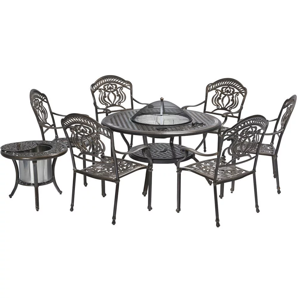 ISLAND GALE® PATIO OUTDOOR CAST ALUMINUM BBQ DINING SET W/ICE BUCKET ANTIQUE FURNITURE BRONZE