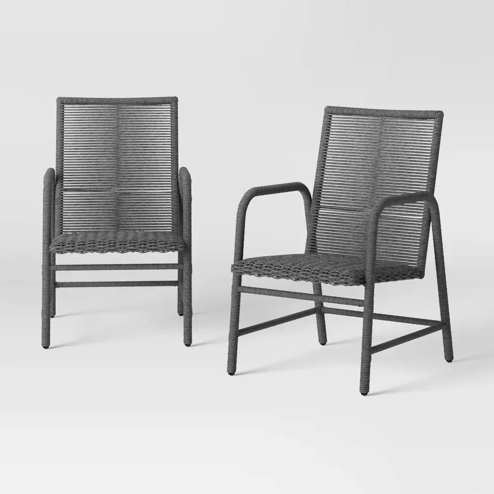 2pc Granby Padded Wicker Outdoor Patio Dining Chairs Arm Chairs Gray - Threshold™
