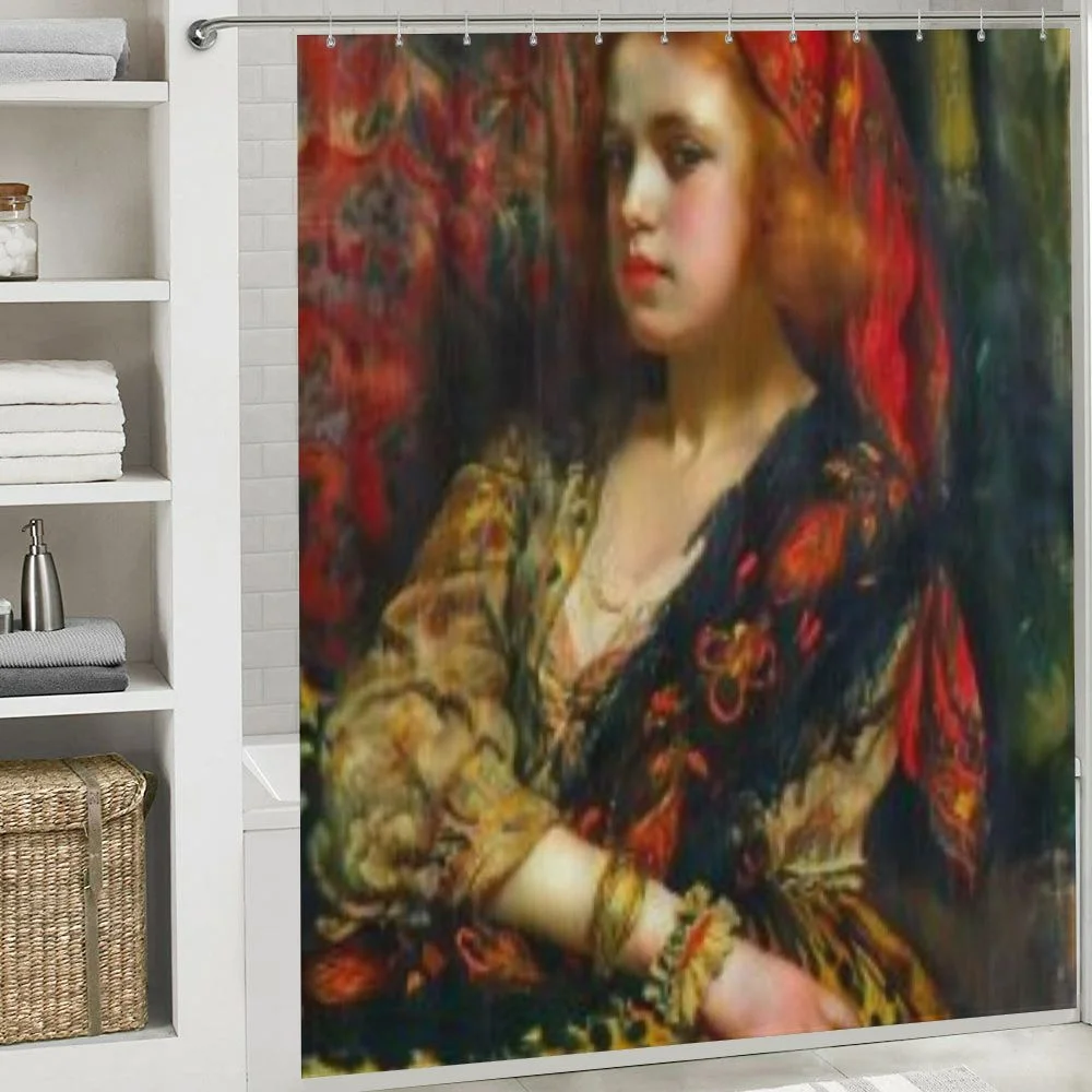 Awypu Bathroom Shower Curtain Set with Hooks Waterproof Odalisque Wall Art White