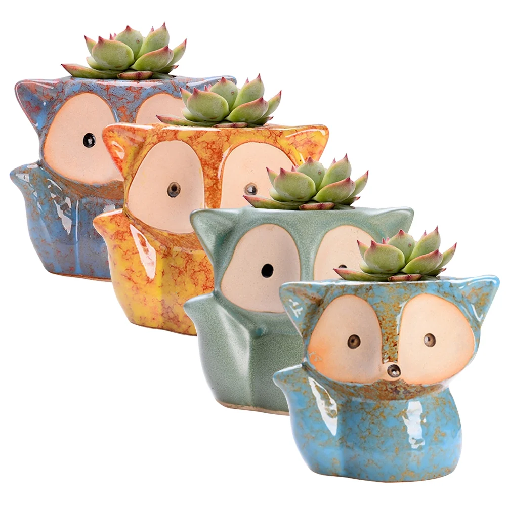 Guichaokj 4PCS Style Ceramic Flower Pot Mini Succulent Plant Flower Pot Straight Round Potting Pot Household Flower Container without Plant (Blue, Green, Yellow and Purple)