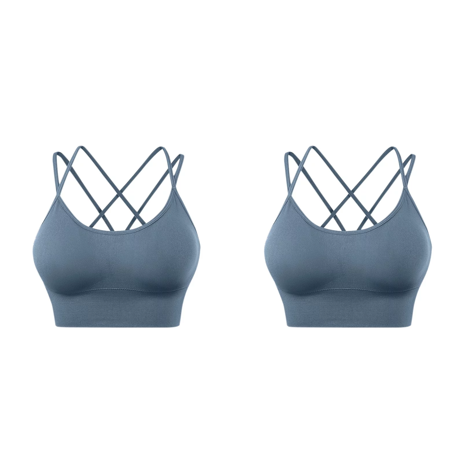 Sports Bras For Women 2 Pack Wire-Free Bralettes Solid Blue S
