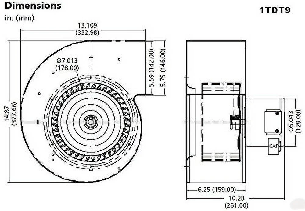 1TDT9 Blower, 794 CFM, 115/230V, 2.75/1.45 Amp