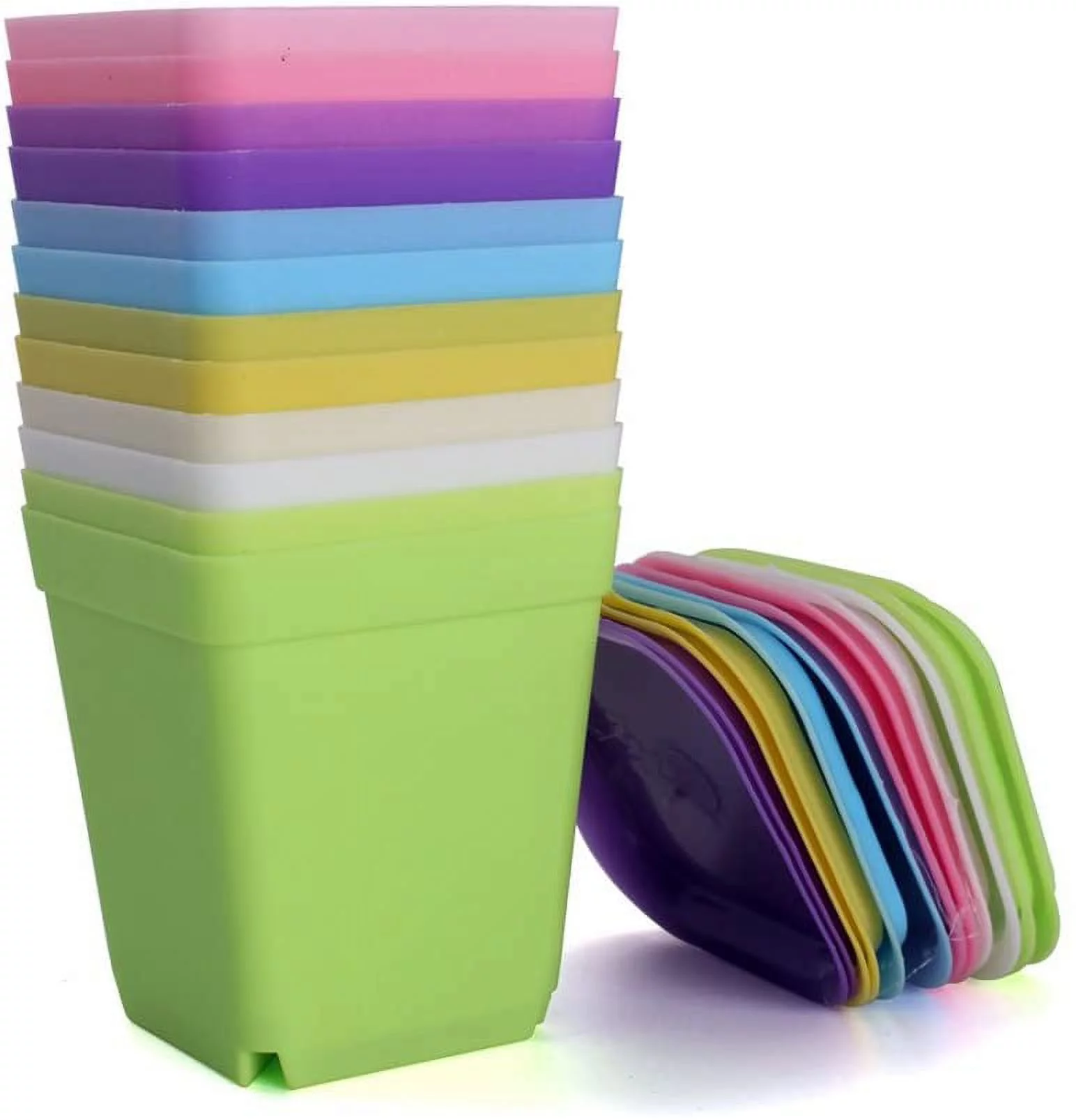 8 Pack 3 Inch Square Plants Nursery Pot Multicolor Plastic Plant Seedling Pots Flower Pots Nursery Transplanting Planter Container with Saucer for Your Room,Garden Office and Balcony Decor