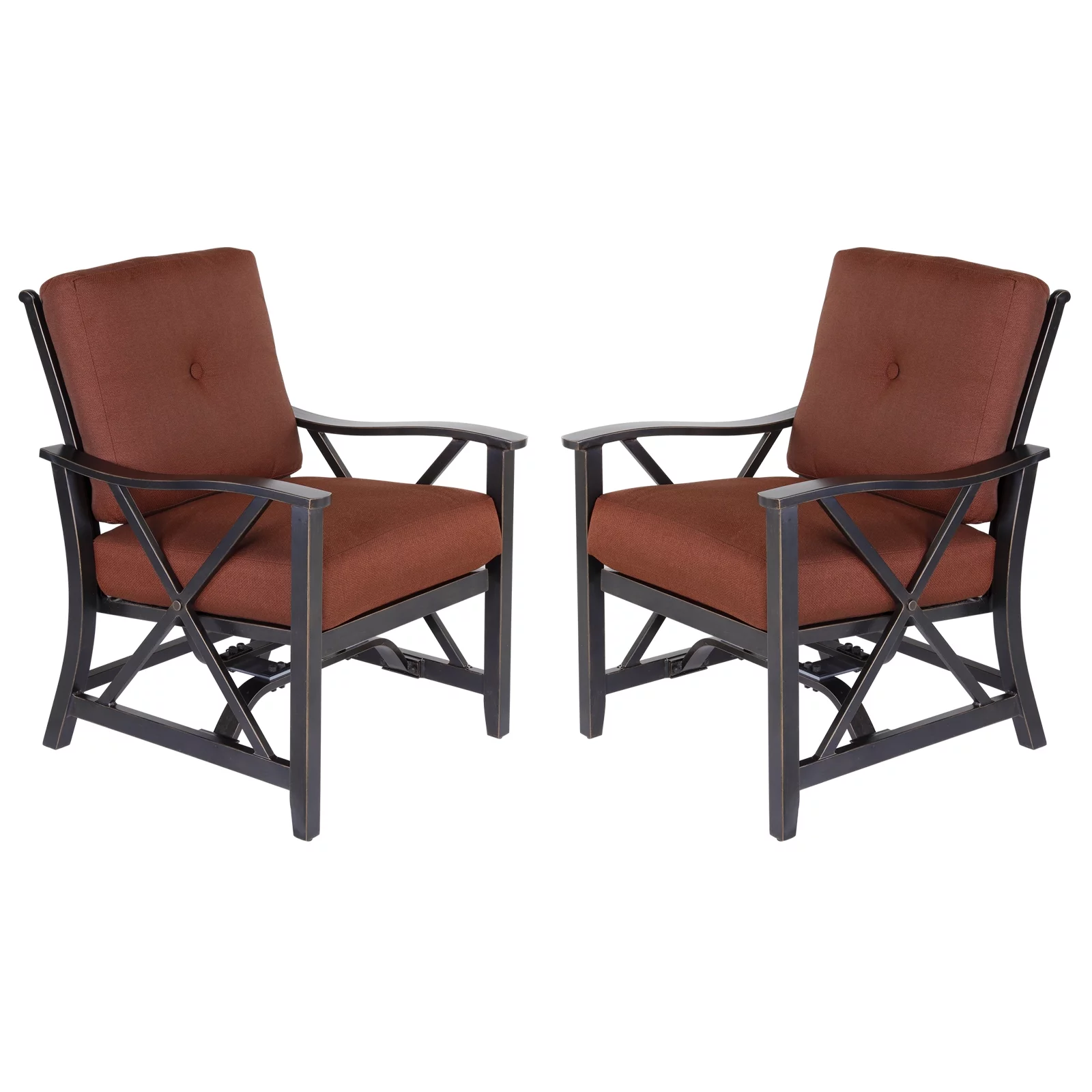 Outdoor 2 Piece Haywood KD Aluminum X Back Stationary Spring Chairs Rustproof Chairs with Cushions for Bistro, Patio, Backyard, Garden, Dining Room