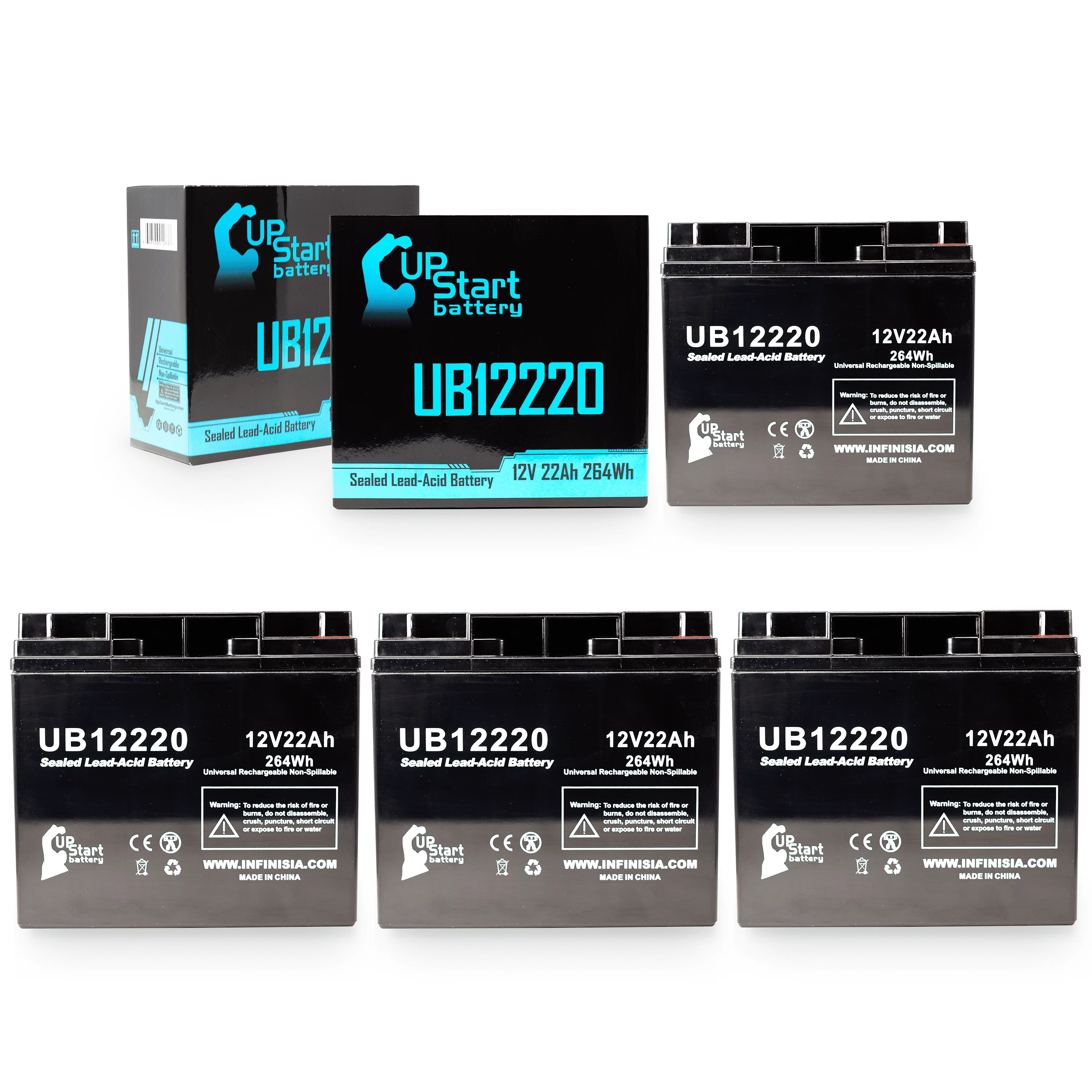 4x Pack - Compatible Hitachi HP1512F Battery - Replacement UB12220 Universal Sealed Lead Acid Battery (12V, 22Ah, 22000mAh, T4 Terminal, AGM, SLA)