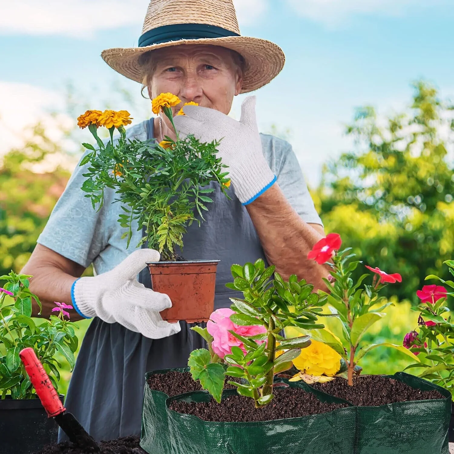 4/6/8Grid Plant Grow Bags PE Veg Pot Nursery Soil Bag Thickened Recycle Bag