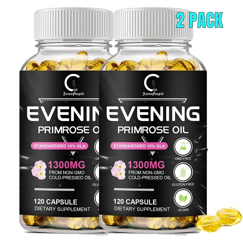 (2 PACK) Evening Primrose Oil Capsules | Acids Softgels 1300mg -Promotes Skin & Cardiovascular Health -Non GMO & Gluten Free | 240 Capsules