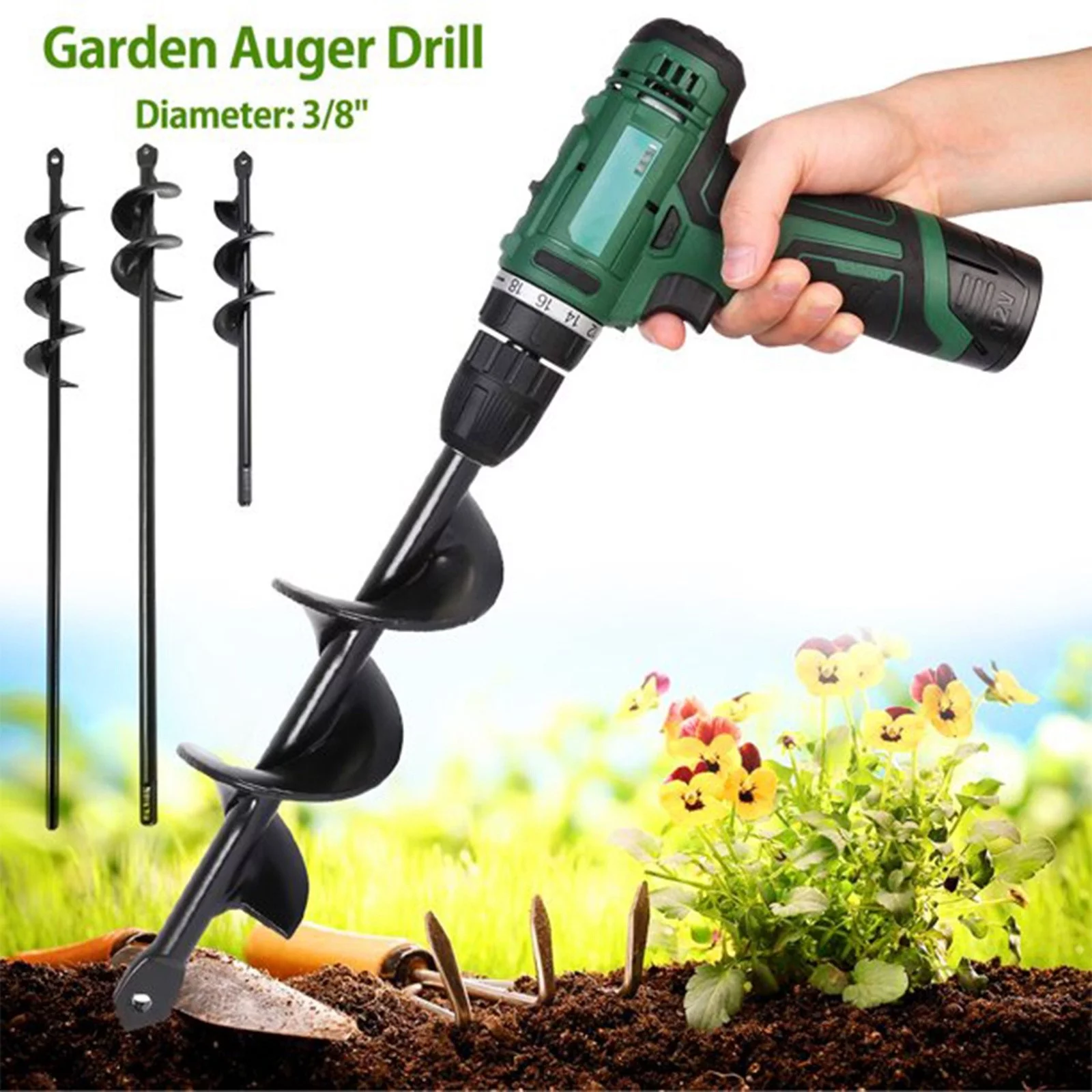 Garden Augers Drill Bit For Plantings 4x22cm Spiral Drill Bit Bulb Planter For Hex Driver Drill Solid Steel Shaft