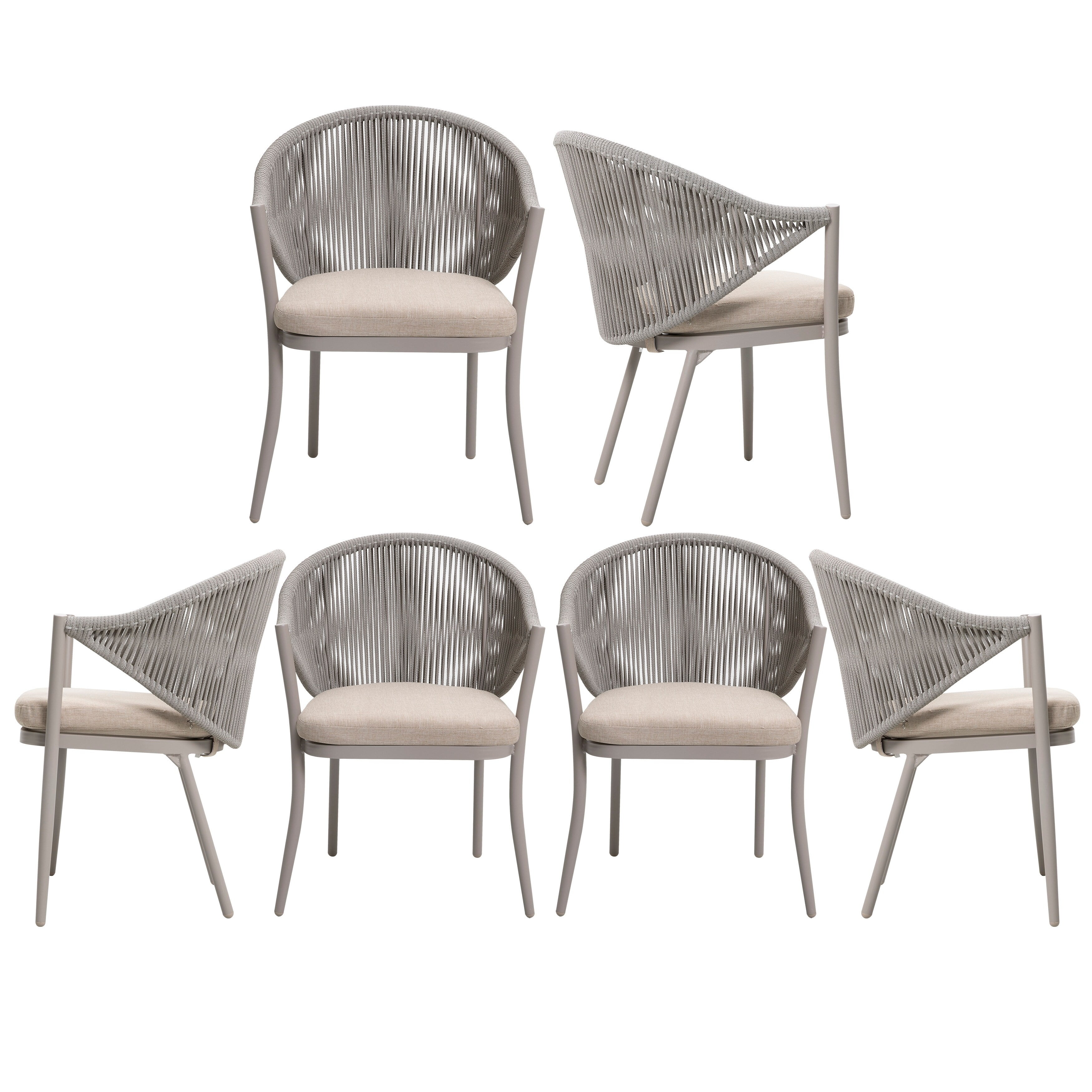 Nuu Garden  6pcs Rope Alumium Dinging Chairs - Taupe