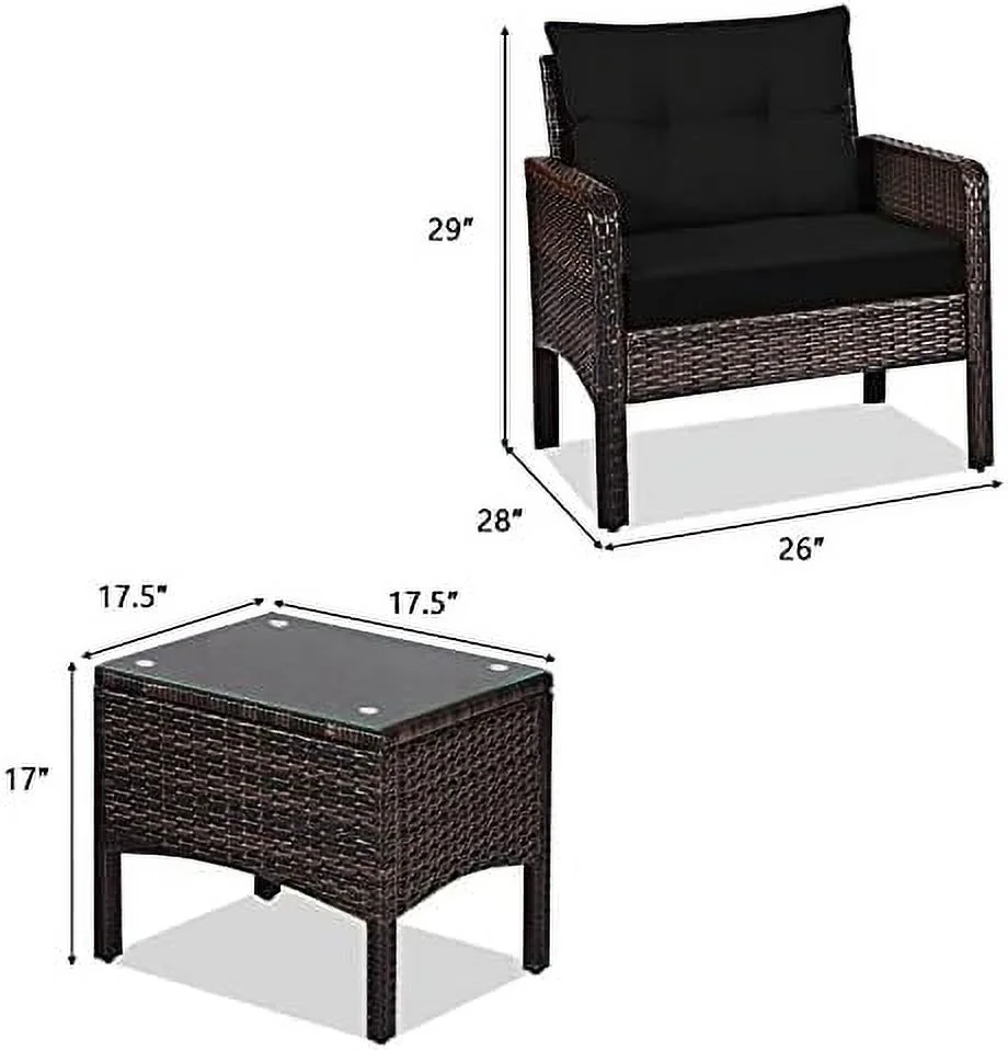 TJCGDTY 3 Piece Patio  Set  Outdoor Rattan Sectional Sofa Set with Seat Cushions  Modern  with Coffee Table & Chairs  Wicker Conversation Set for Garden Balcony Poolside  Red