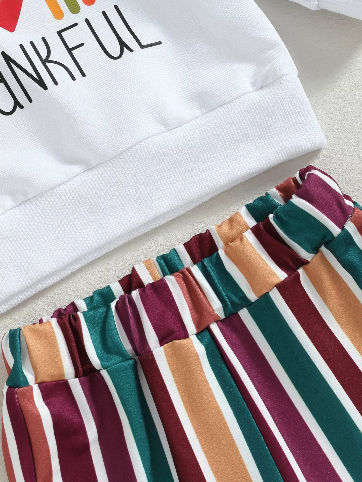 Baby Girl 2Pcs Thanksgiving Outfit Long Sleeve Rainbow Sweatshirt Tops Flared Pants Clothes Set