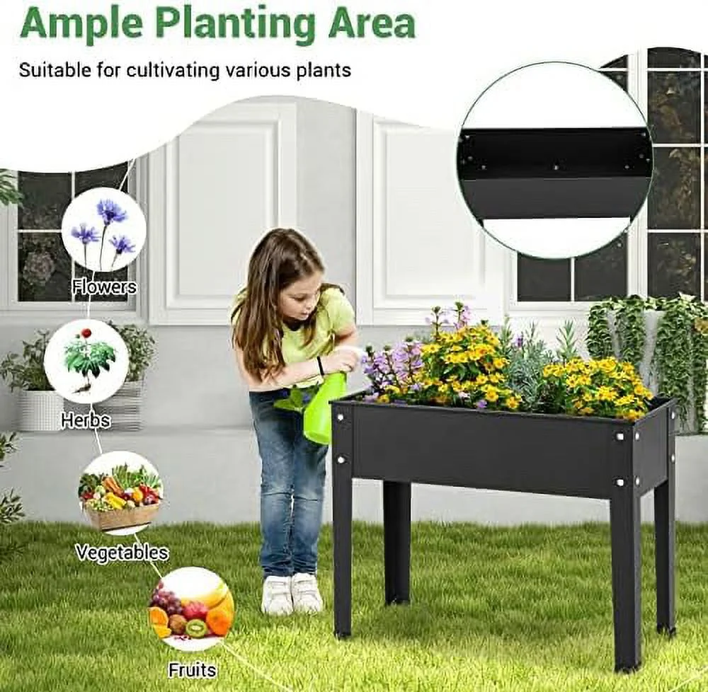 Raised Garden Bed, Metal Planter Box With Legs, Drain Hole, Outdoor Indoor Elevated Garden Box For Vegetable Flower Herb Fruit, Standing Raised Beds For Backyard Porch Balcony Black