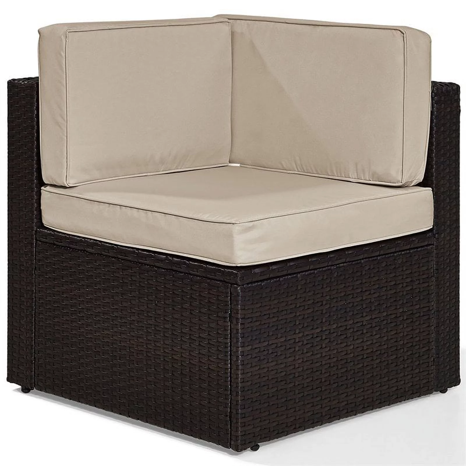 Afuera Living Coastal Wicker Corner Patio Chair in Brown and Sand