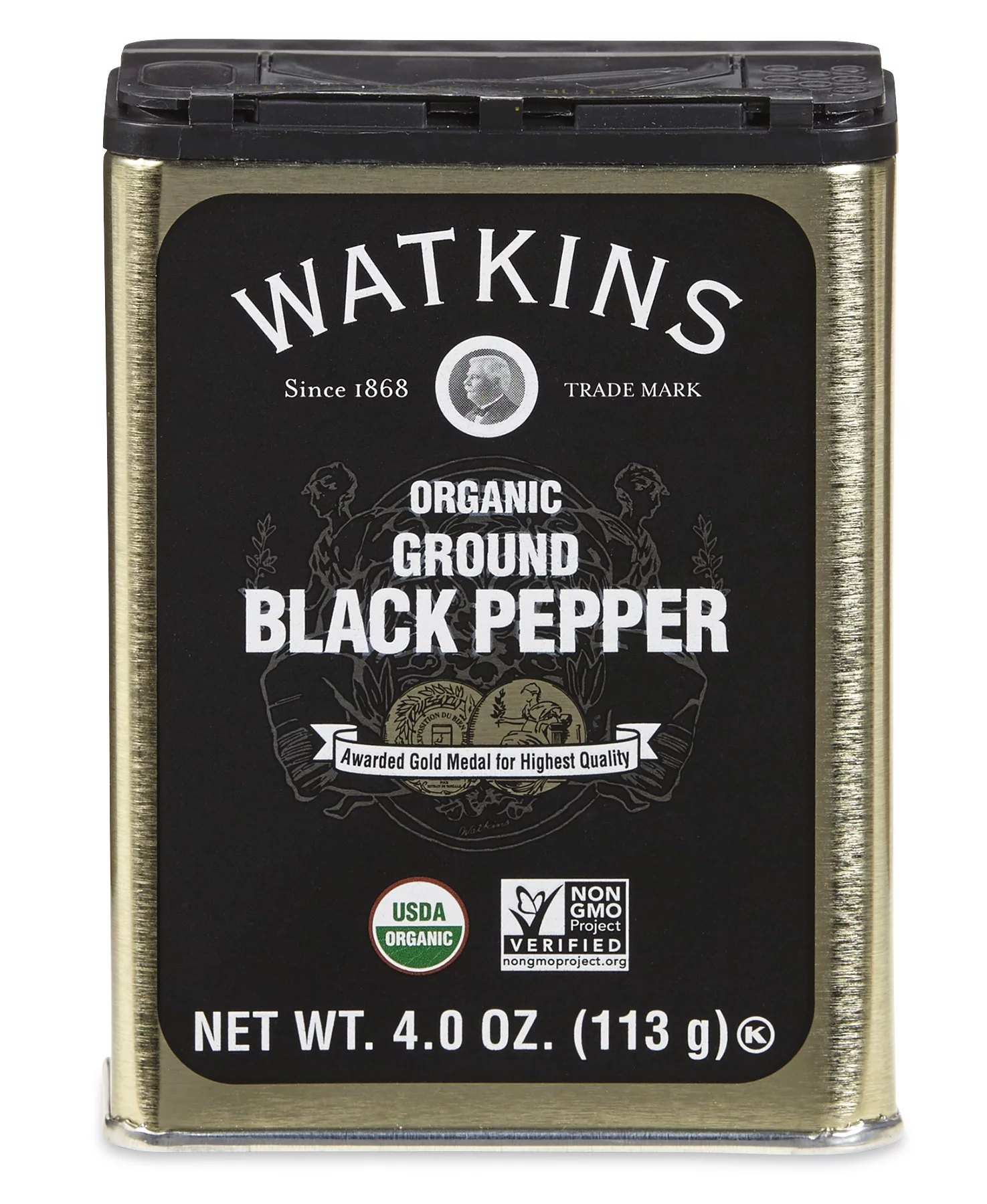 Watkins Gourmet Organic Spice Tin, Ground Black Pepper, 4 oz