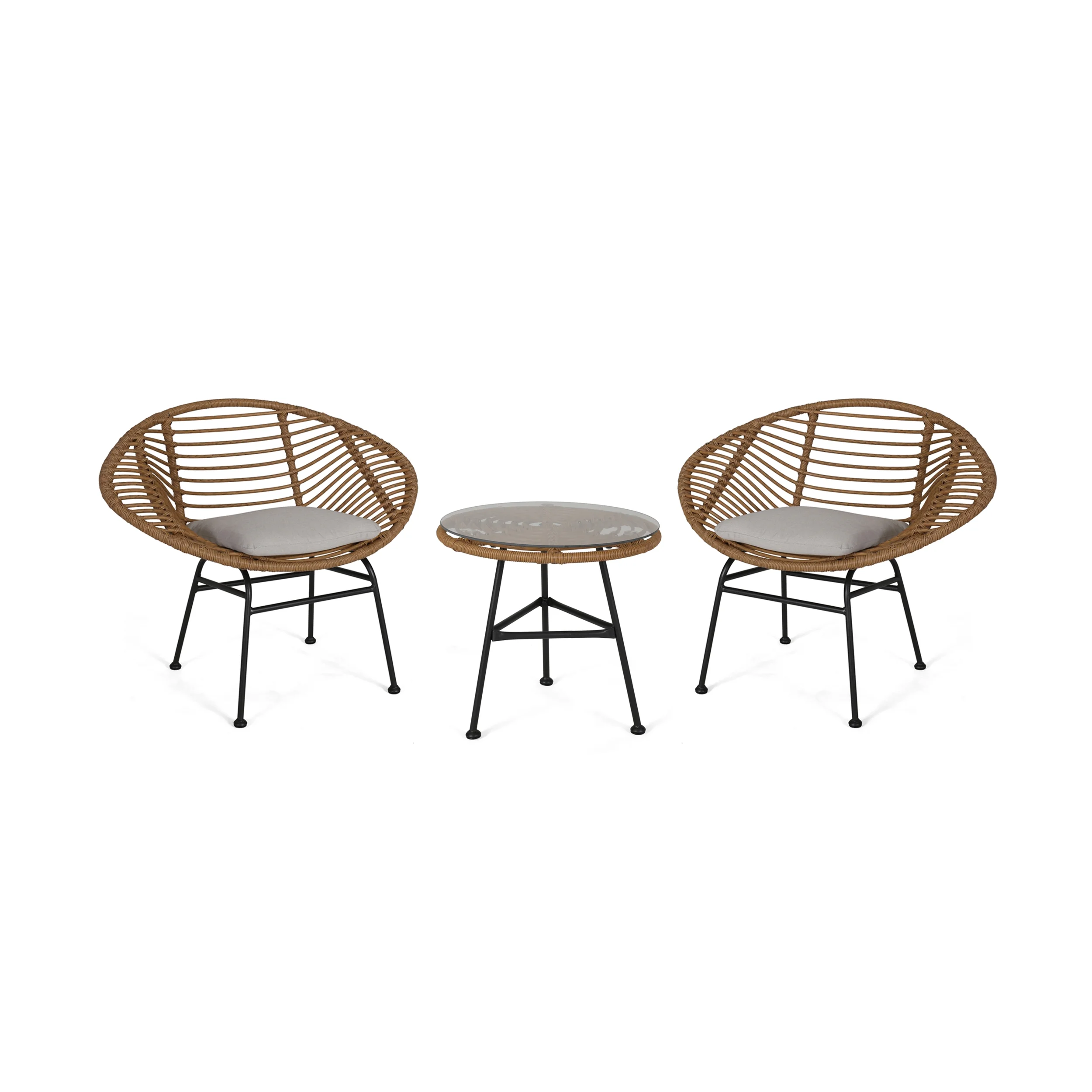GDF Studio Isabel Outdoor Faux Wicker 2 Seater Chat Set with Table, Light Brown and Beige