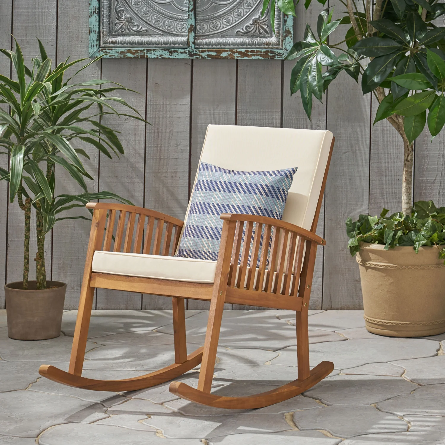 Ultimate Comfort and Style with the Elegant and Durable Casa Acacia Rocking Chair - Perfect Wooden Rocker for Indoor or Outdoor Relaxation - Classic  Stylish  and Comfortable Addition to