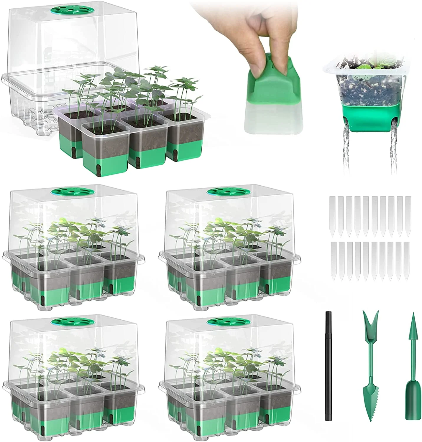 30 XL Cells Reusable Seed Starter Tray with Soft Silicone Cells, 5 Pack Seed Starter Kit for Greenhouse Propagator Station Planting Growing (Clear)