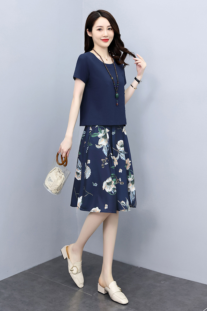Gjc Encounts Chain Cotton Jacks Literary Printing Set Skirt Summer Women