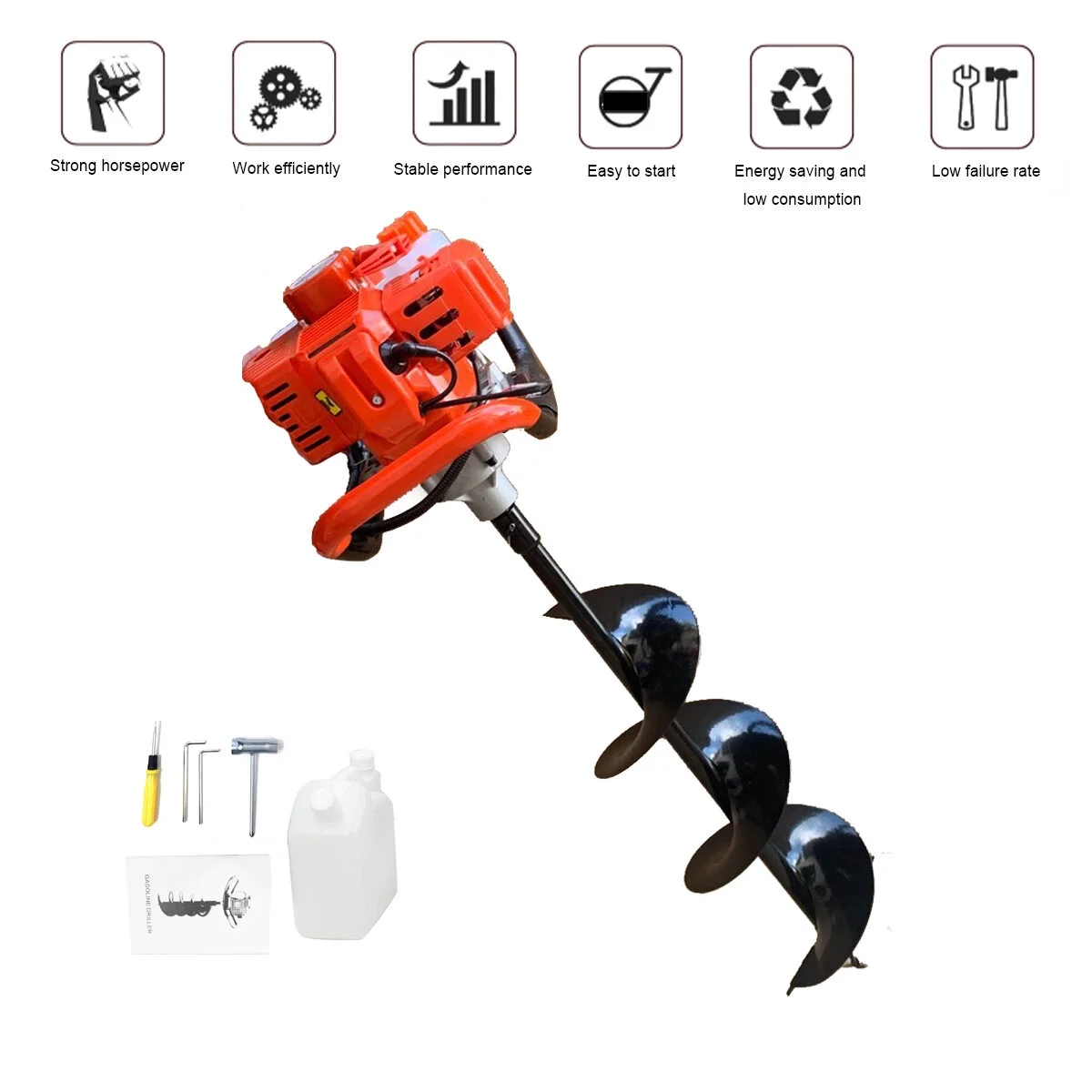 ECUTEE Gas Powered Fence Post Hole Digger 52cc Earth Auger Digger with 8