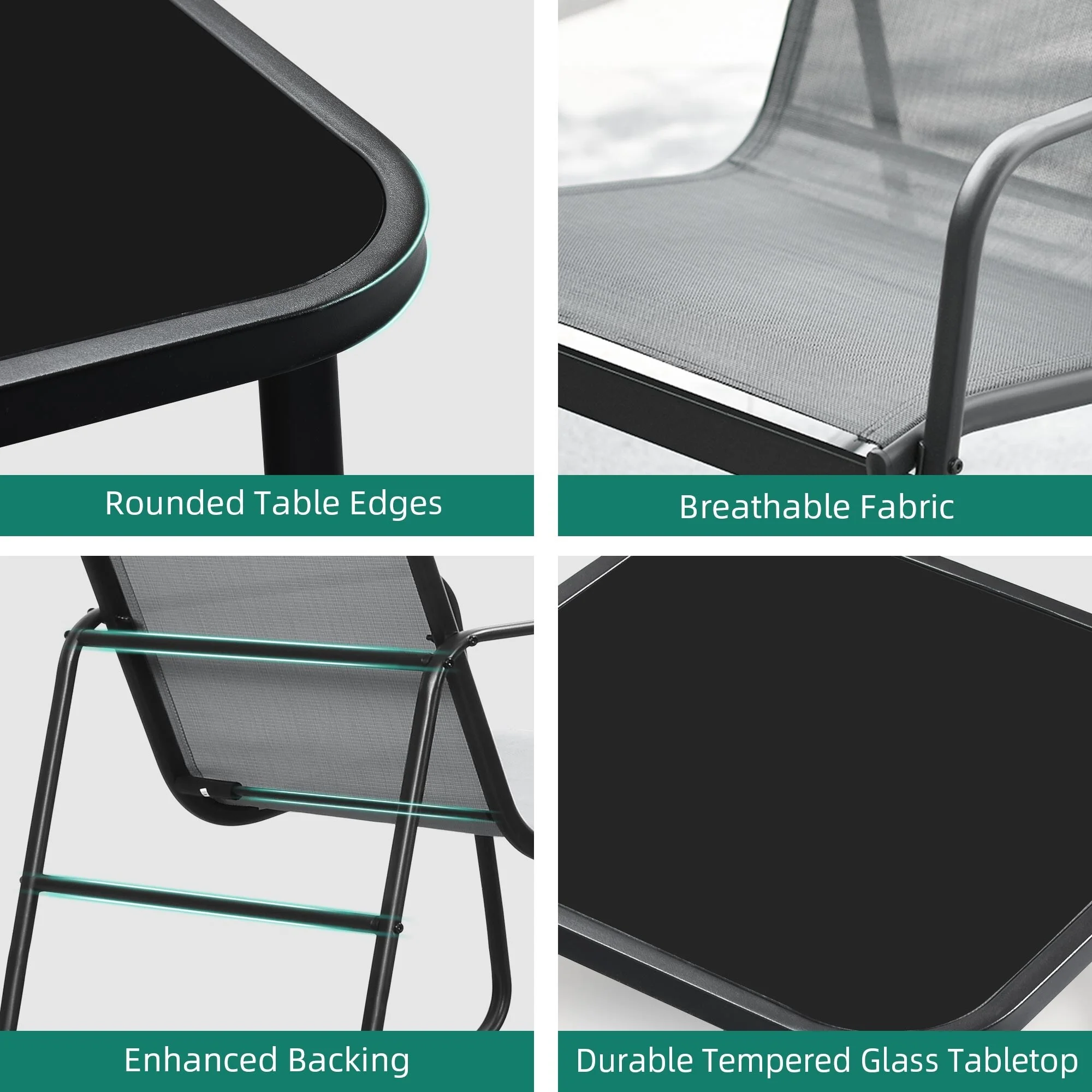 Mcferran's Inc Moasis 3 Piece Rocking Patio Furniture Bistro Set with Chairs and Glass Table Grey